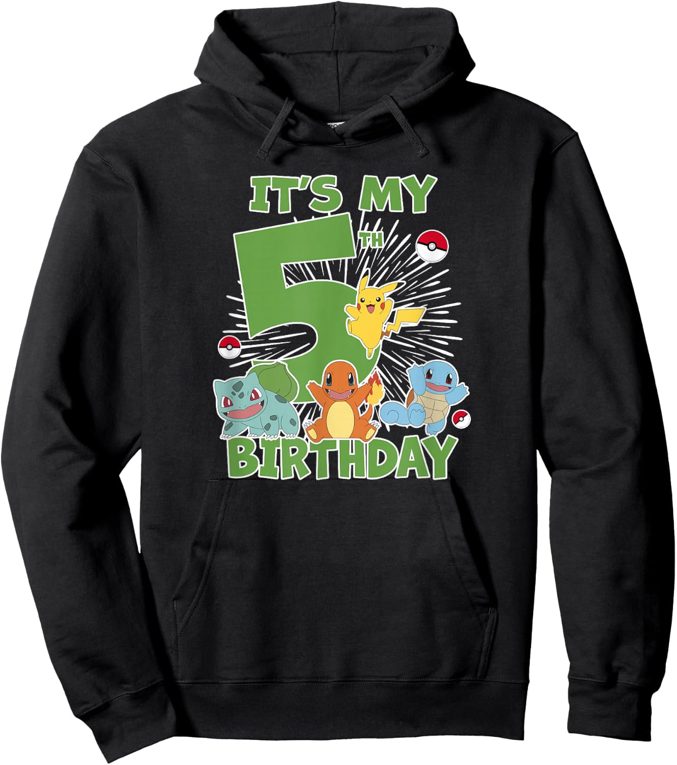 Pokémon It's My 5th Birthday Kanto Starters Celebration Hoodie - Hoodie | Black