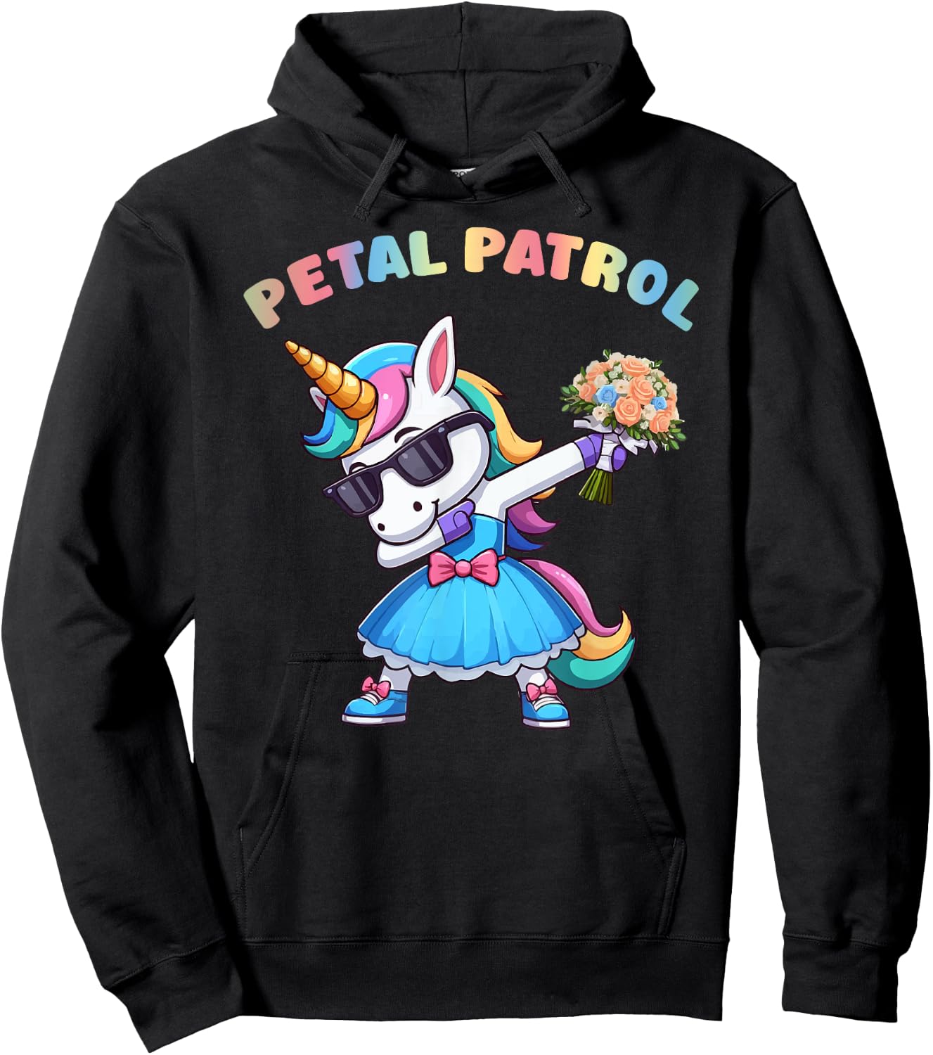 Wedding Petal Patrol Flower Girl Unicorn Bridesmaid Hoodie - Hoodie | Black