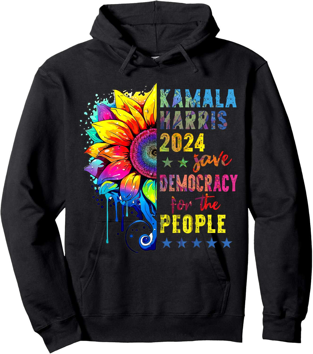 Kamala Harris 2024 Save Democracy For The People Sunflower Hoodie - Hoodie | Black