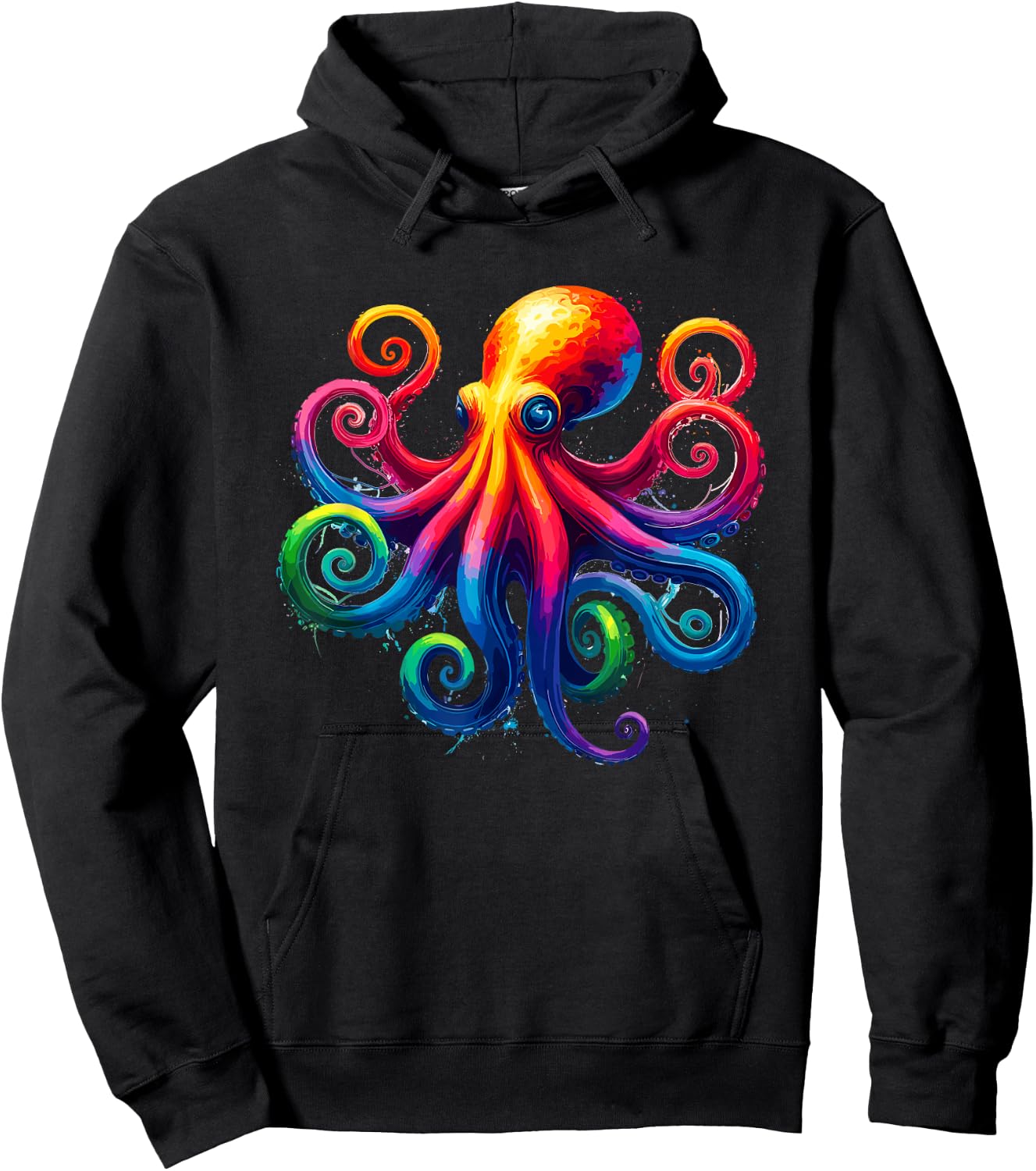 Vibrant Rainbow Octopus Psychedelic Art Sea Creature Hoodie - Hoodie | Black