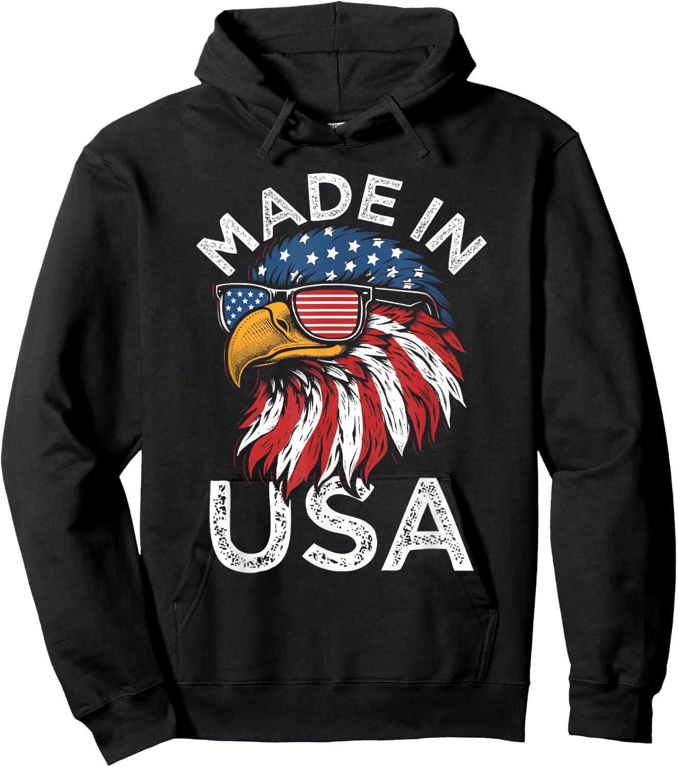 Funny Made In USA Eagle American Flag Sunglasses 4th of July Hoodie - Hoodie | Black