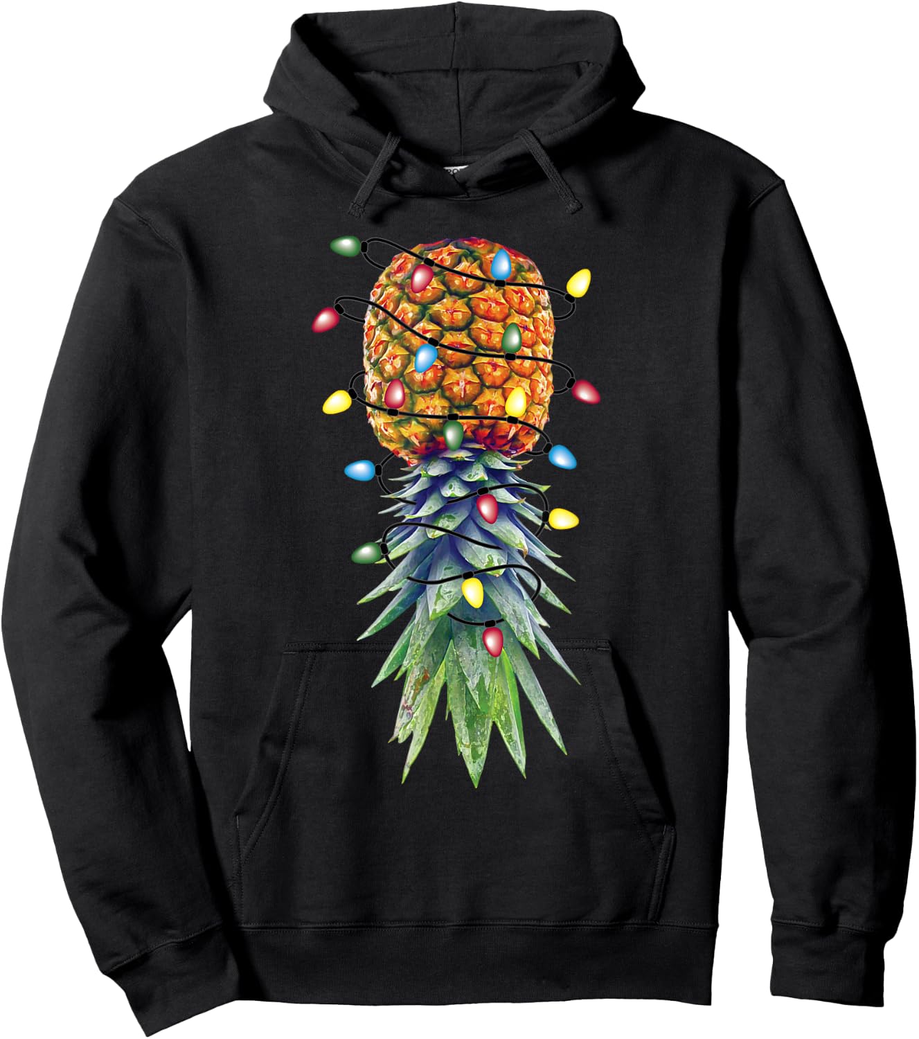 Funny Christmas Lights Upside Down Pineapple Swinger Hoodie - Hoodie | Black