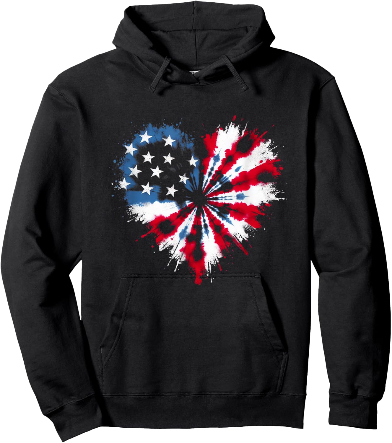 Tie dye Heart USA Flag Colors white, Red & Blue 4th Of July Hoodie - Hoodie | Black