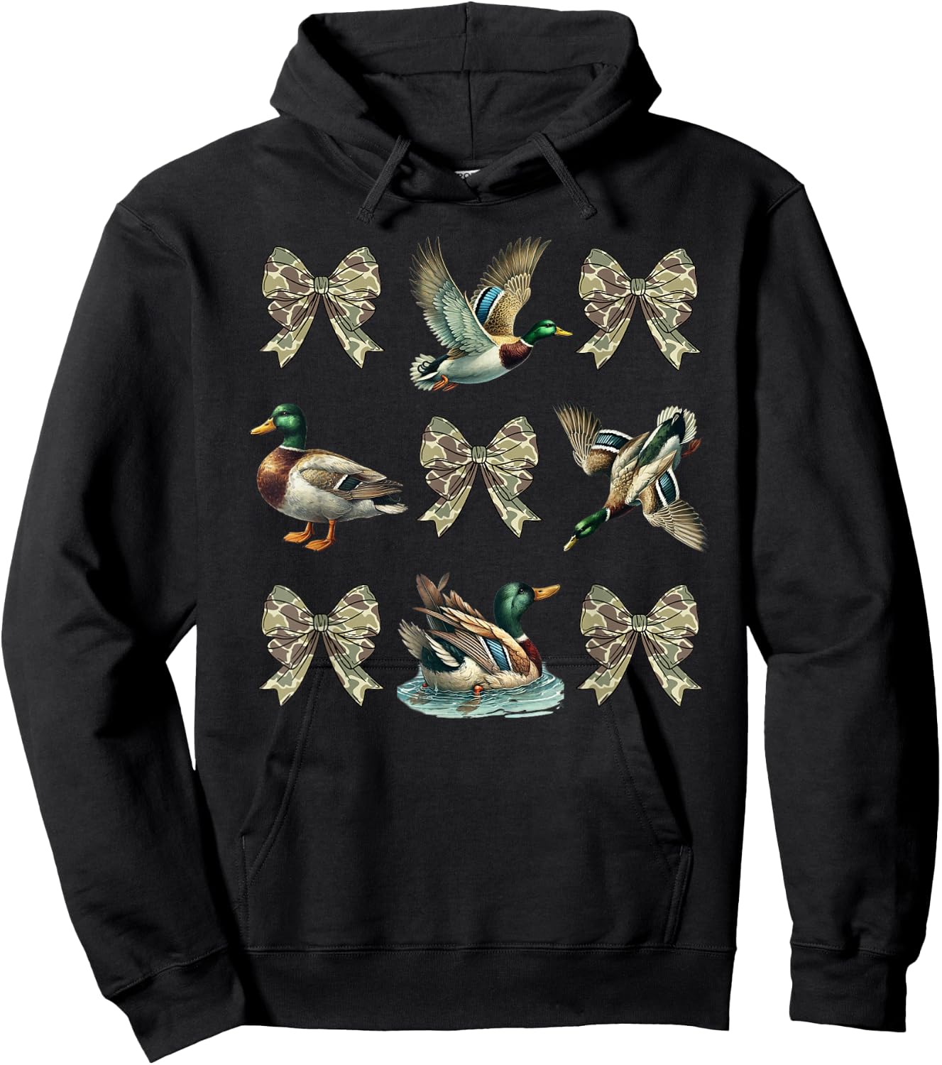 Mallard Duck Camouflage Camo Bow Duck Hunting Girls Camo Hoodie - Hoodie | Black