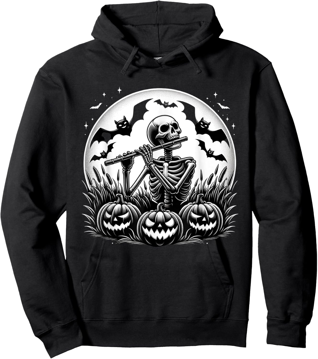 Funny Flute Skeleton Flutist Halloween Kids Hoodie - Hoodie | Black