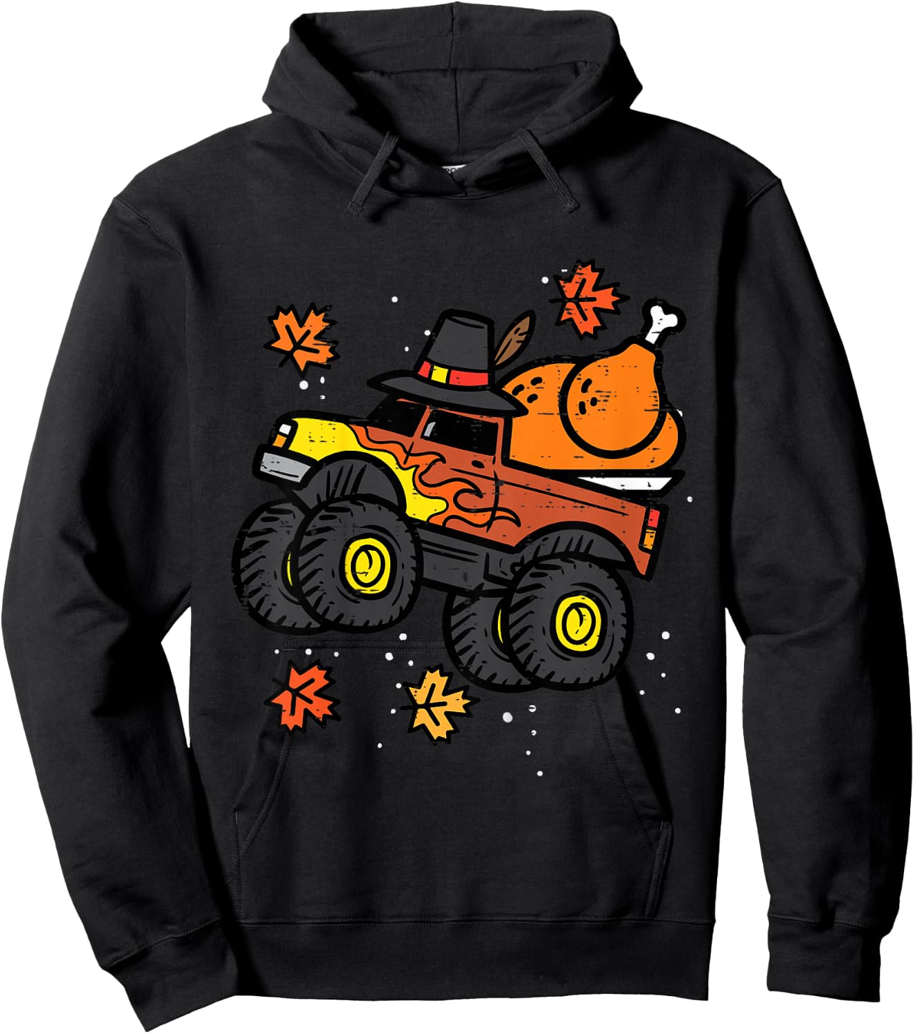 Kids Thanksgiving Monster Truck Turkey Fall Boys Kids Toddler Hoodie - Hoodie | Black