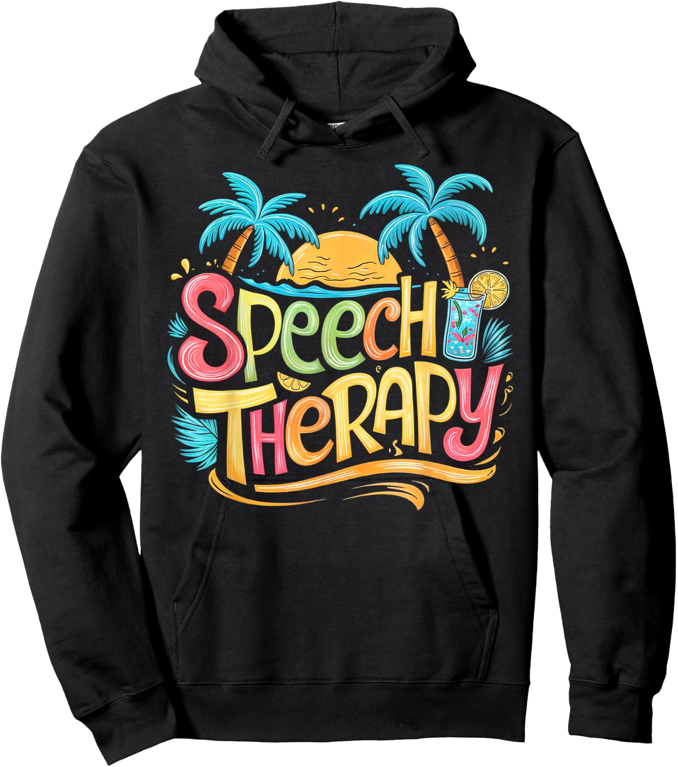 Speech Therapy SLP Beach Vacation Spring, Summer Therapist Hoodie - Hoodie | Black