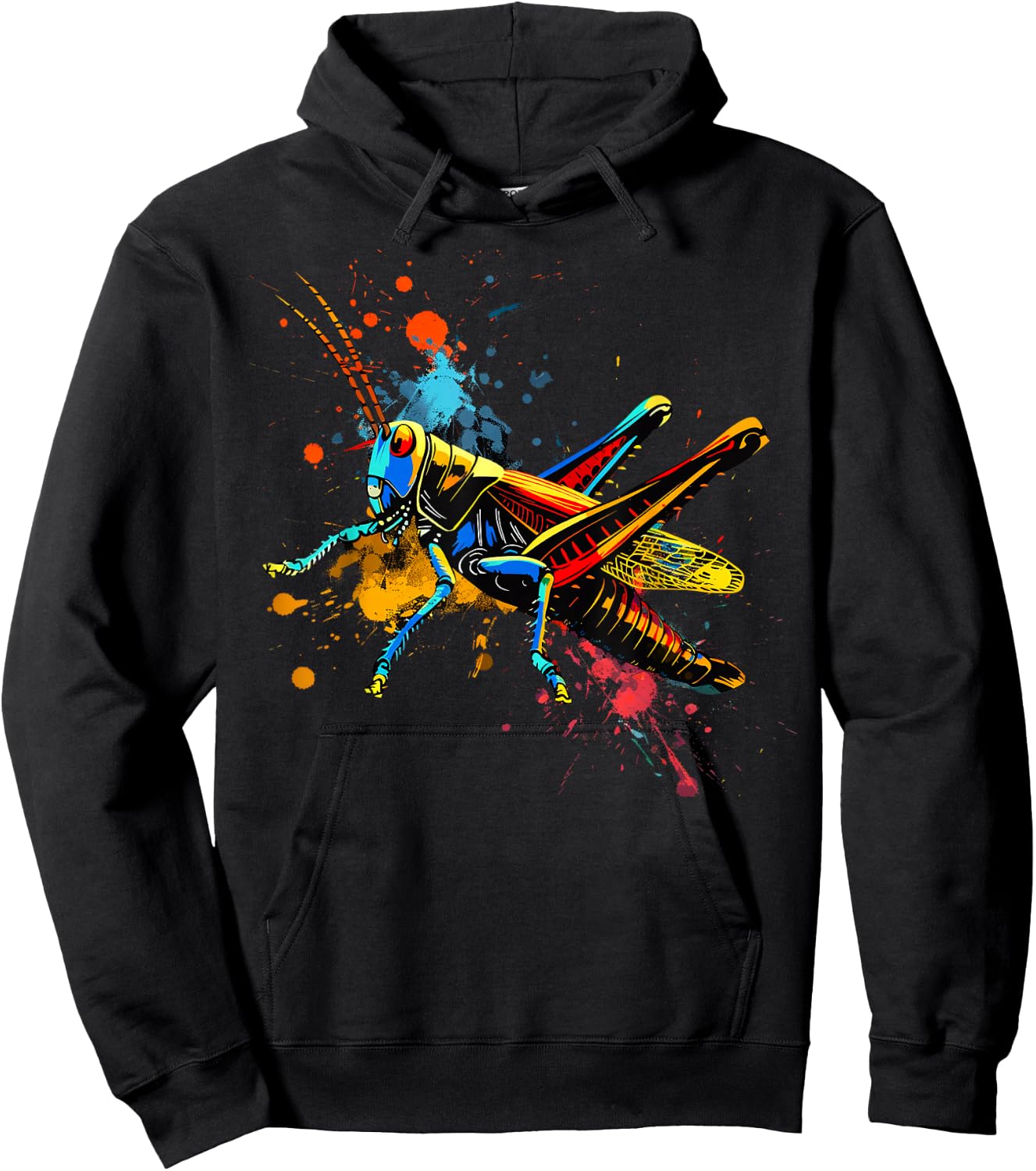 Cool Grasshopper on colorful painted Grasshopper Hoodie - Hoodie | Black