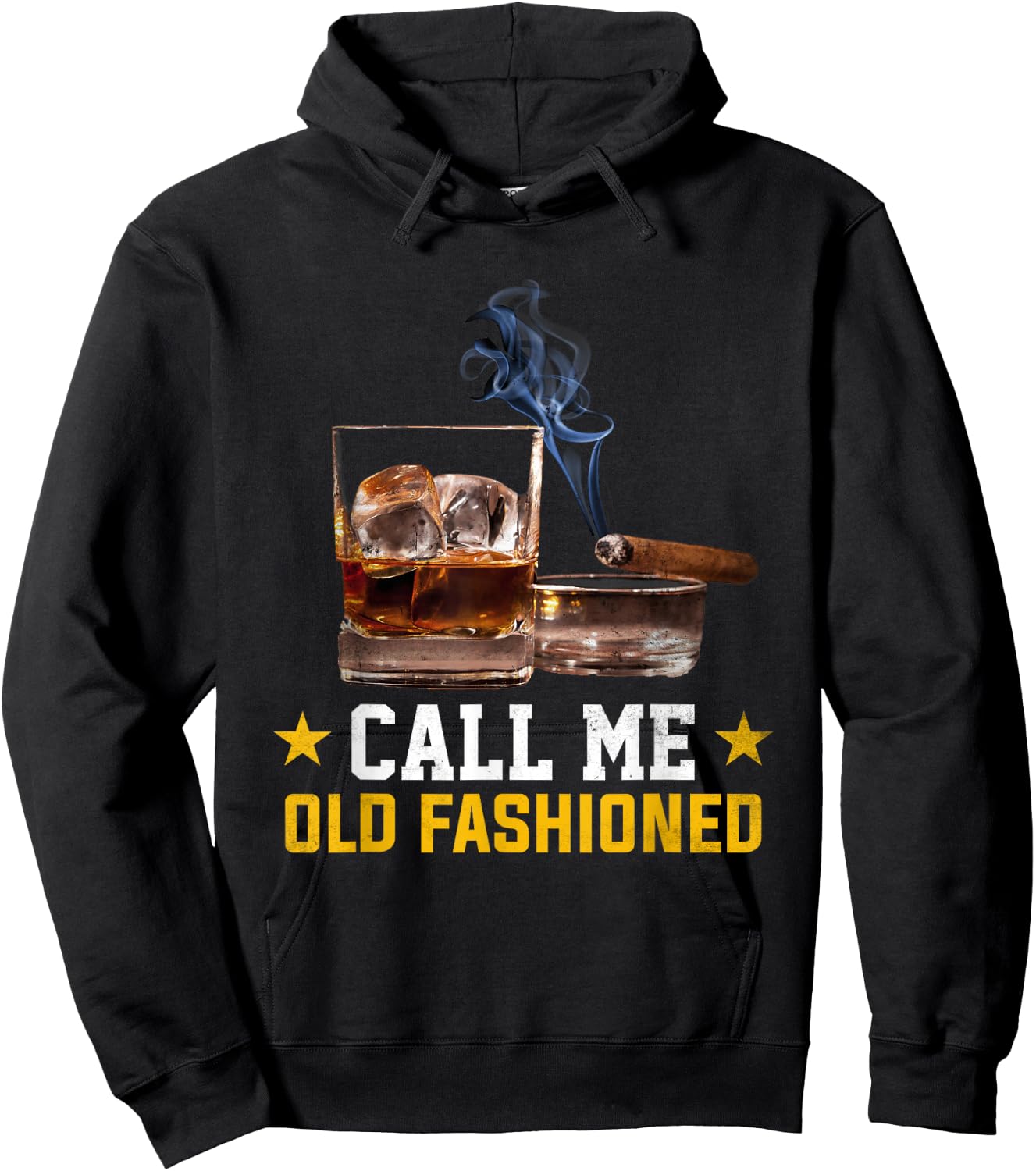 Call Me Old Fashioned Cigar Smoker Smoking Cigar and Bourbon Hoodie - Hoodie | Black