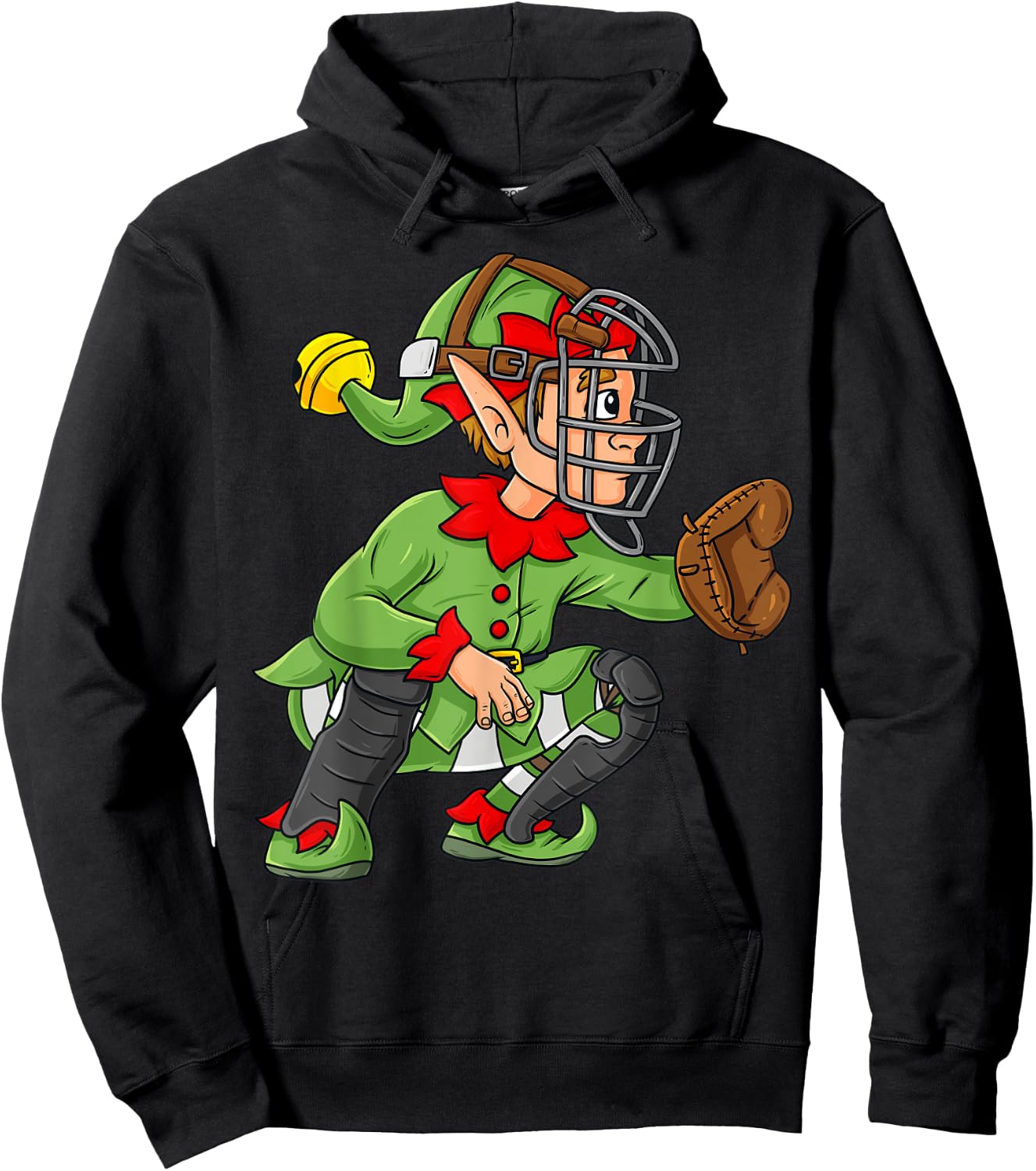 Christmas Elf Baseball Catcher Boys Girls Kids Pajama Xmas Hoodie - Hoodie | Black