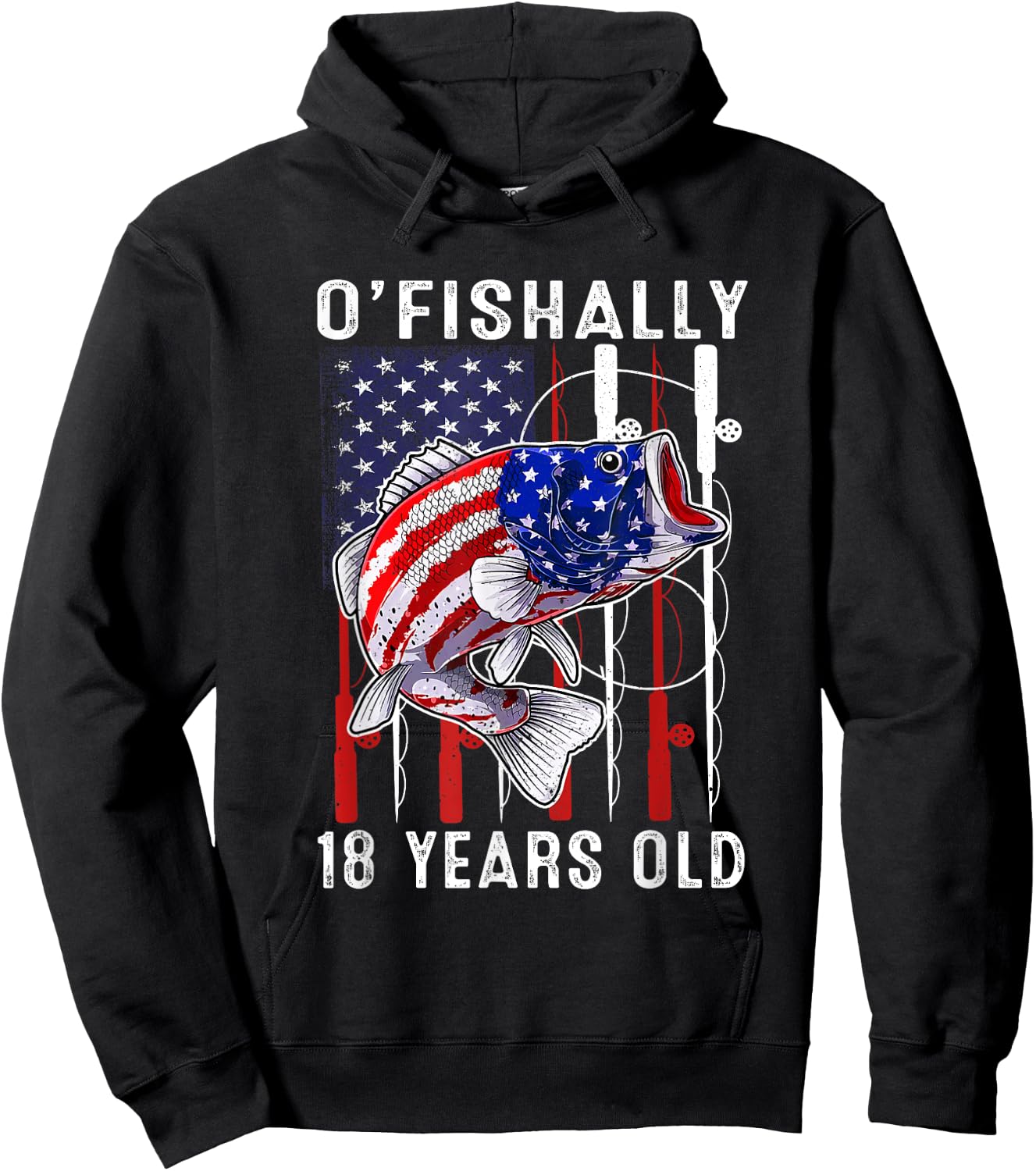 Kids O'fishally 18 Years Old Birthday 18th Birthday Fishing Hoodie - Hoodie | Black
