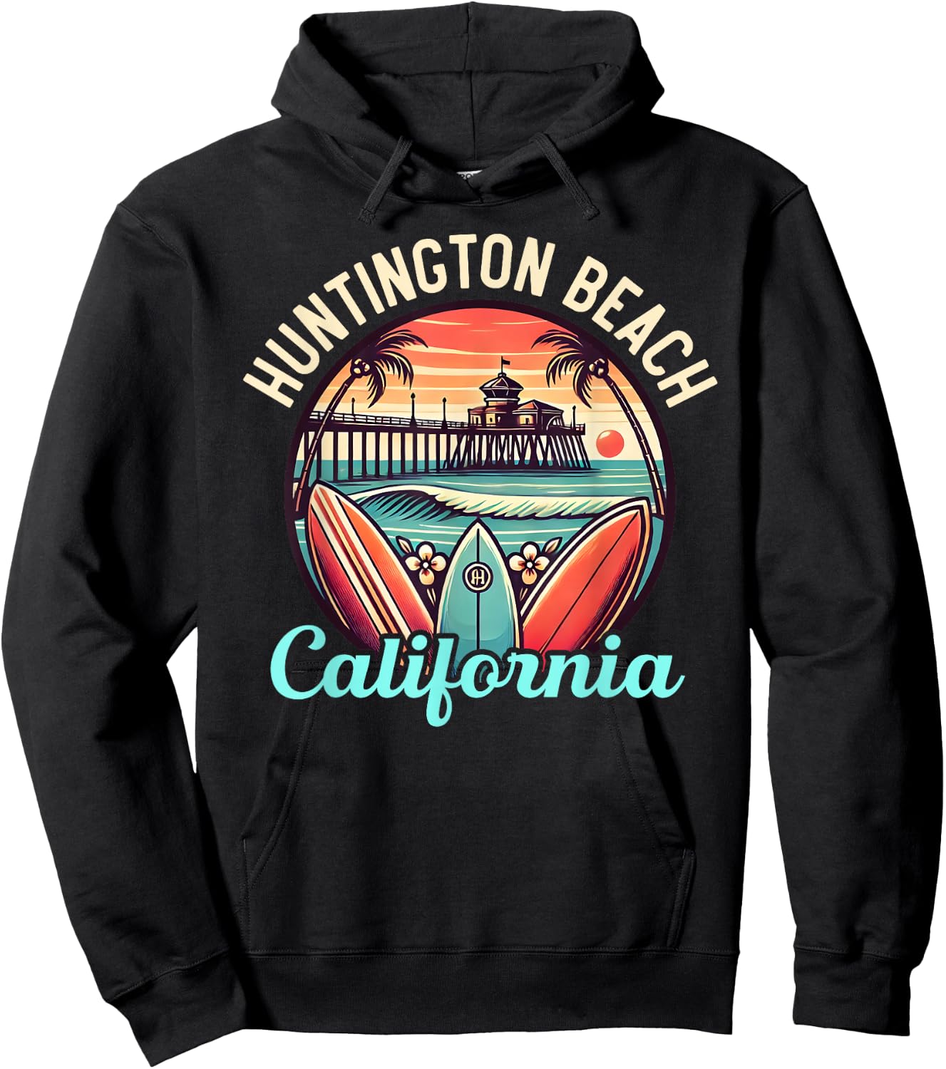 Huntington Beach California, Los Angeles, Surfer Retro Gifts Hoodie - Hoodie | Black