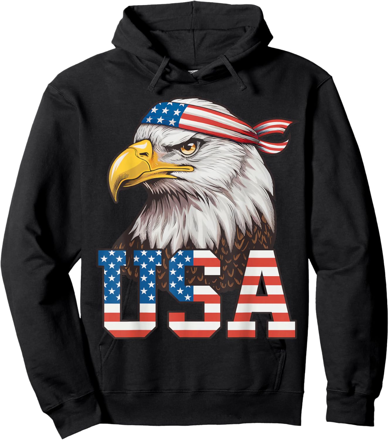 USA American Flag Men Women Kids Bald Eagle Patriotic Hoodie - Hoodie | Black
