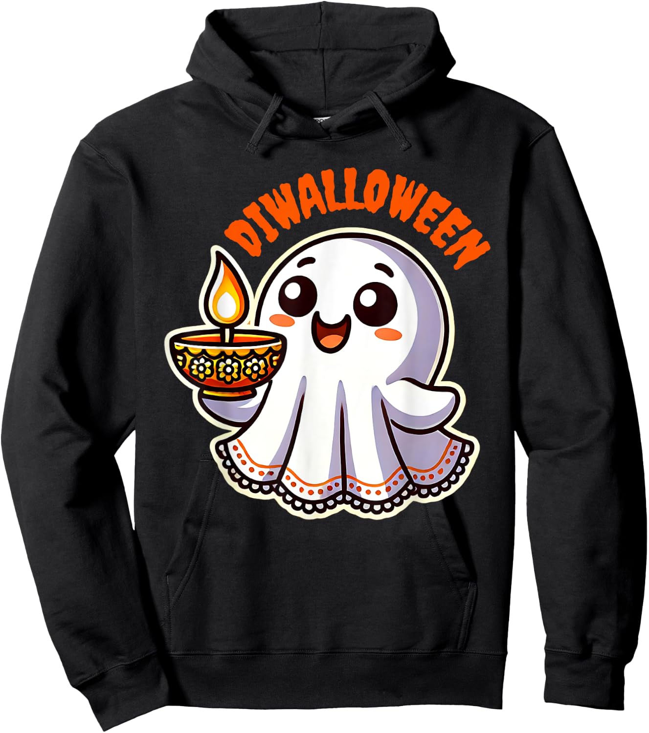 Fun Boo Ghost Lantern Diwali Deepavali Halloween Diwalloween Hoodie - Hoodie | Black