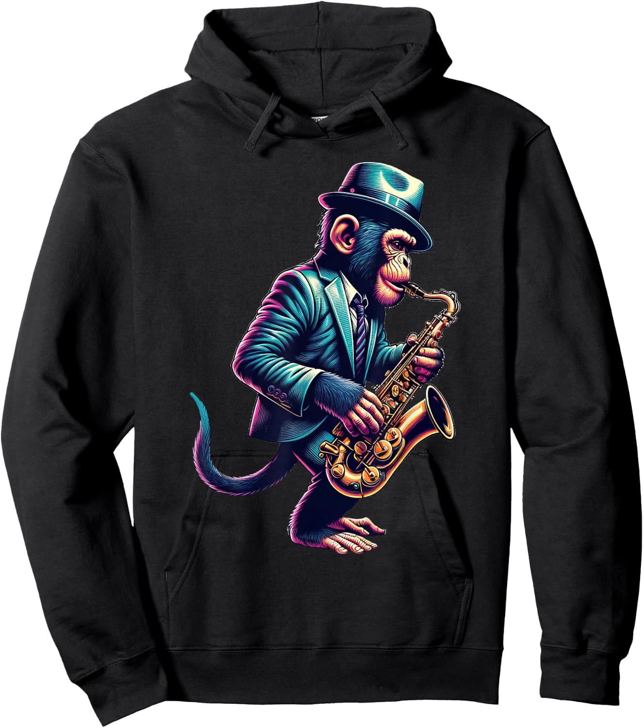 Cute Monkey Playing Saxophone Monkeys Musician Music Hoodie - Hoodie | Black