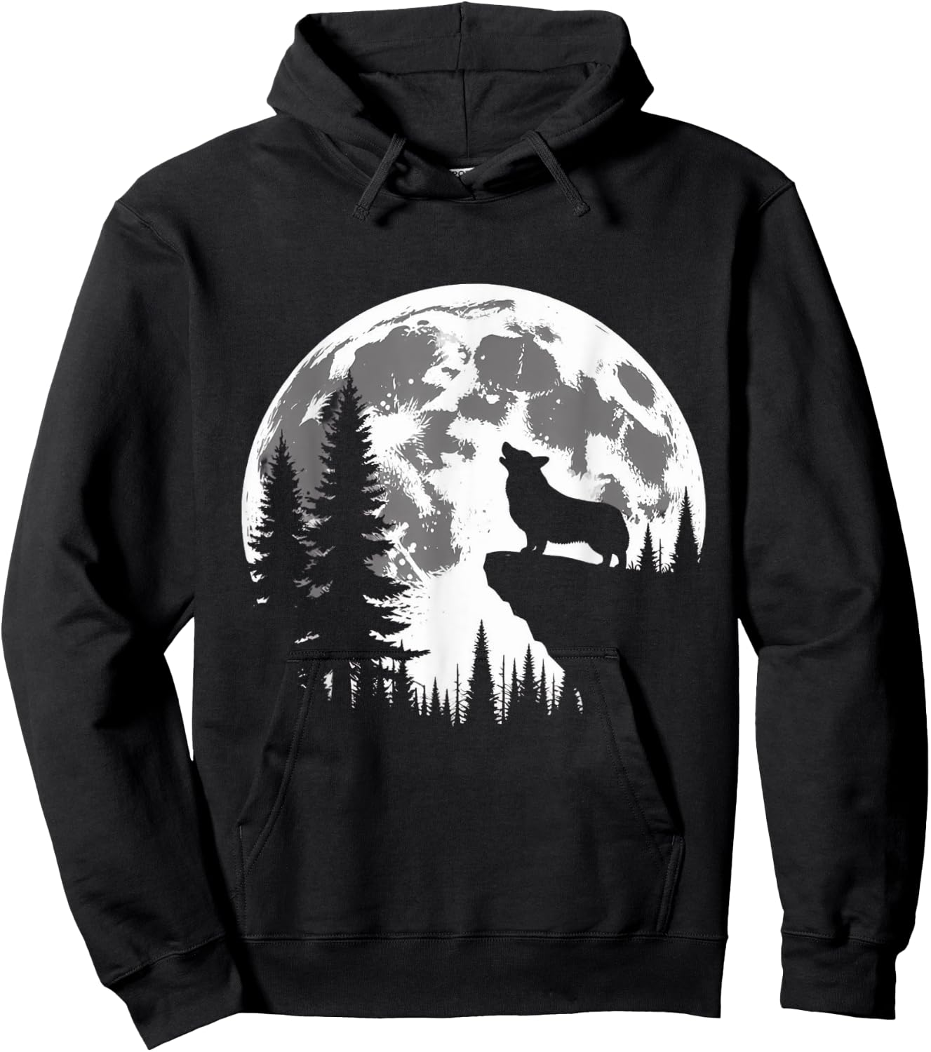 Corgi Dog Moon Howl in Forest Halloween Costume Men Women Kids Hoodie - Hoodie | Black