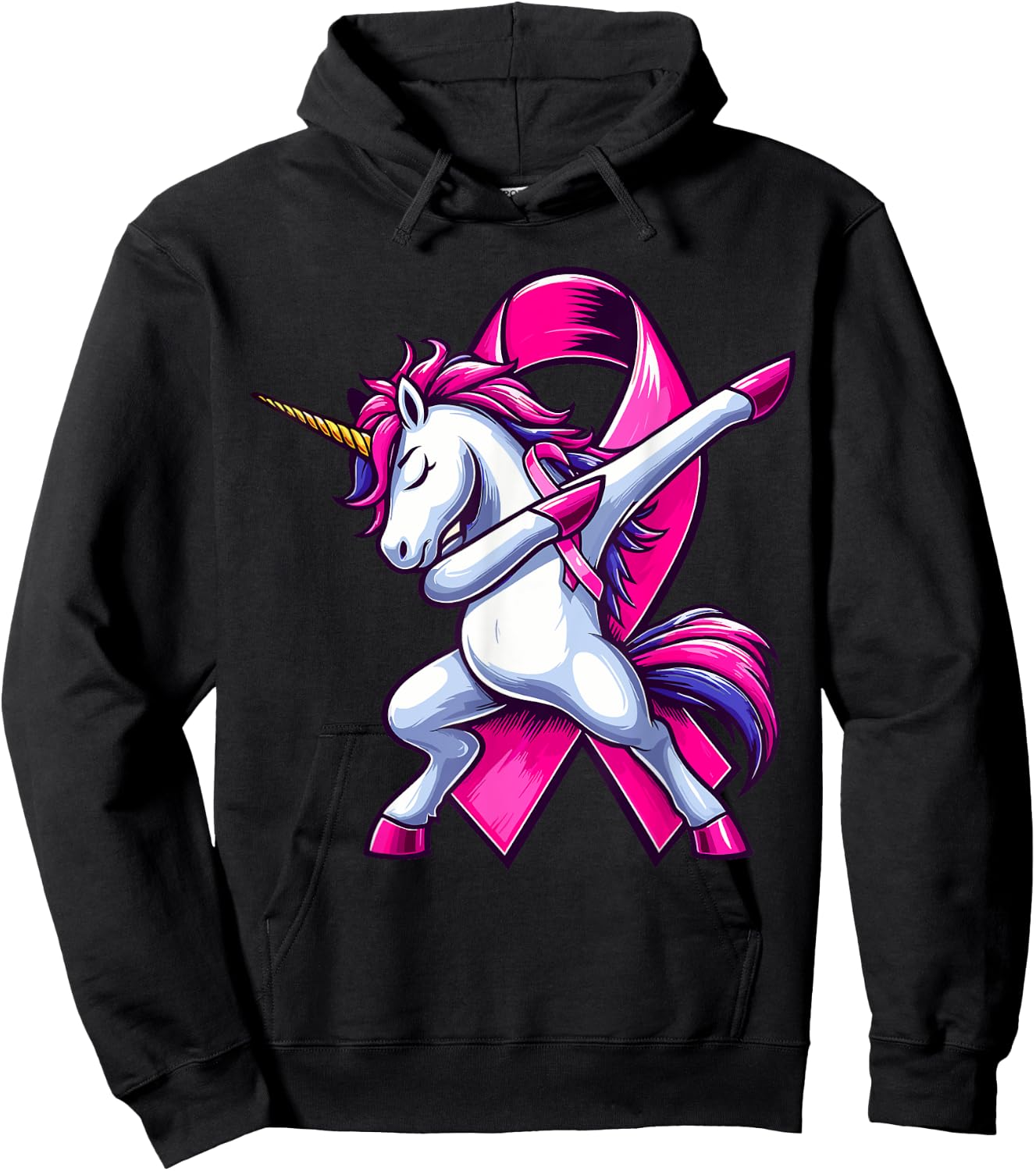 Pink Ribbon Unicorn Breast Cancer Awareness for Girls Kids Hoodie - Hoodie | Black