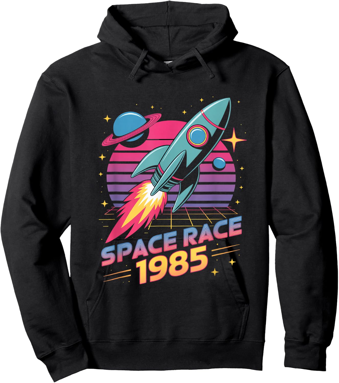 Space Race 1985 Retro Rocket Eighties Space Hoodie - Hoodie | Black