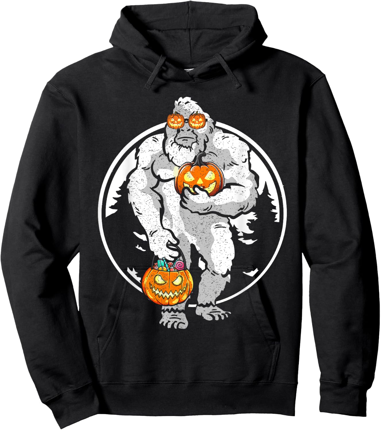 Bigfoot Yeti Pumpkin Candy Funny Halloween Sasquatch Costume Hoodie - Hoodie | Black