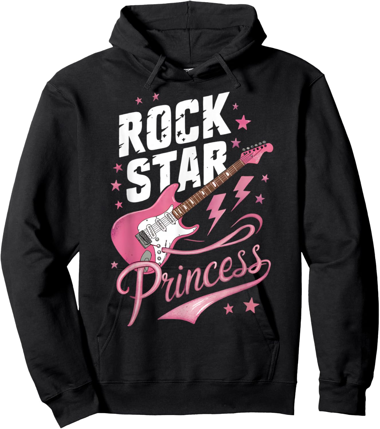 Girls Women's Teen Rock Star Princess Electric Guitar Design Hoodie - Hoodie | Black