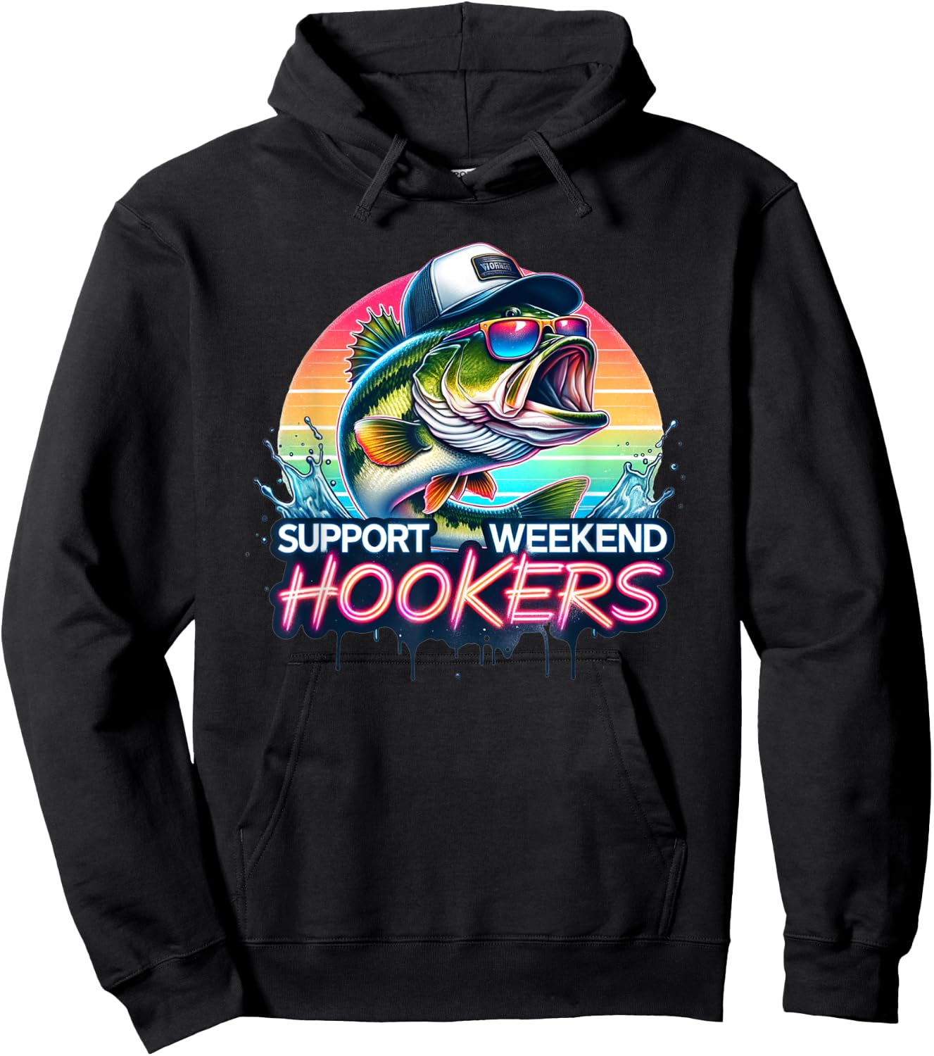 Support Weekend Hookers Funny Bass Fishing Design Hoodie - Hoodie | Black