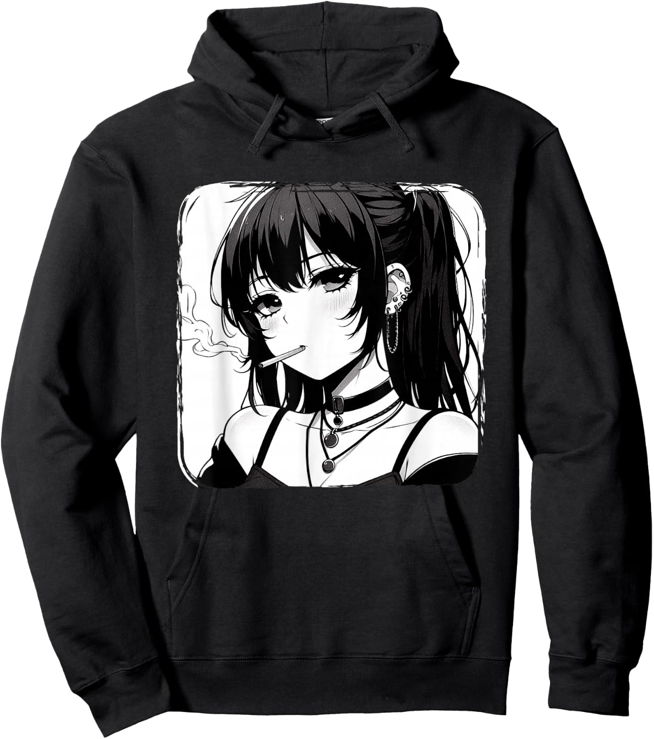 Anime Horror Girl Aesthetic Grunge Waifu Japanese Otaku Hoodie - Hoodie | Black