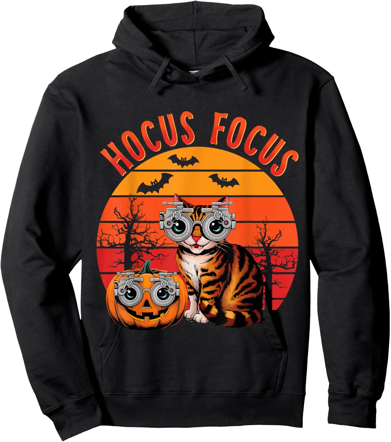 Hocus Focus Optometry Halloween Shirt Eye Doctor Cat Vintage Hoodie - Hoodie | Black