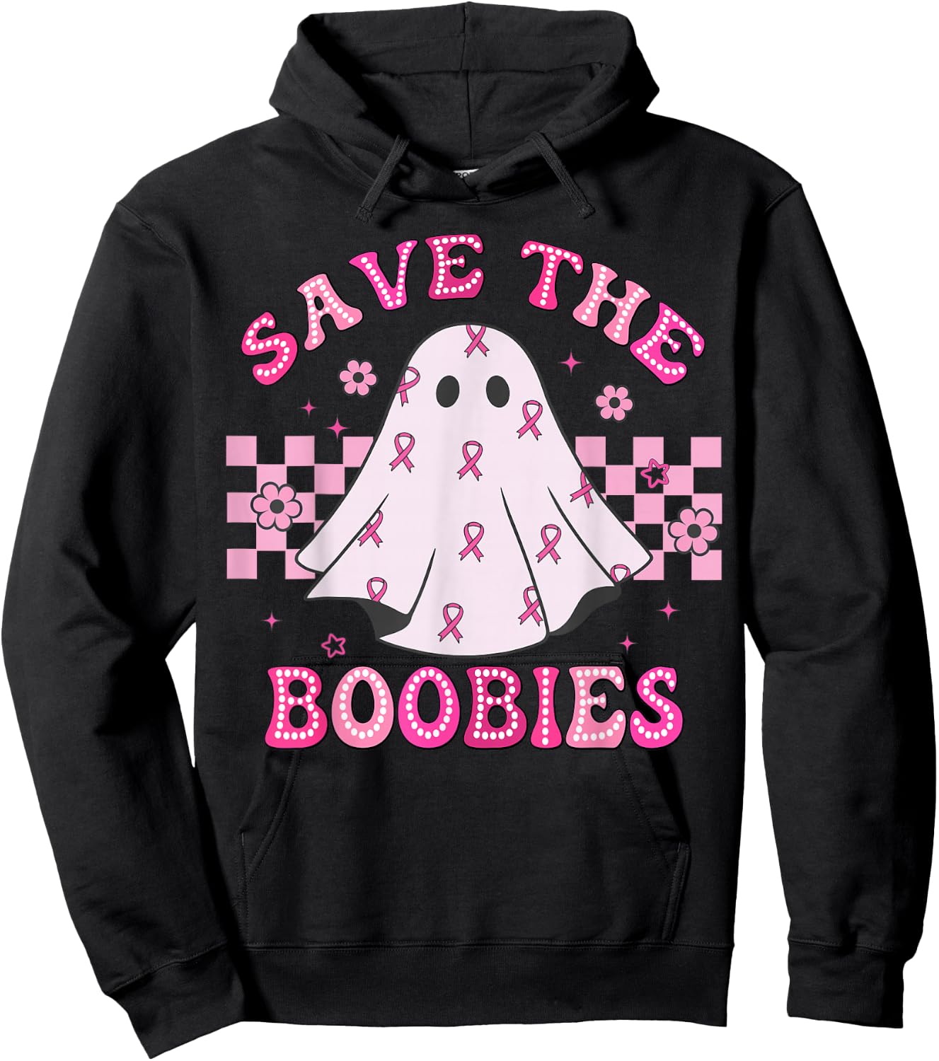 Save The Boobies Retro Groovy Breast Cancer Awareness Hoodie - Hoodie | Black