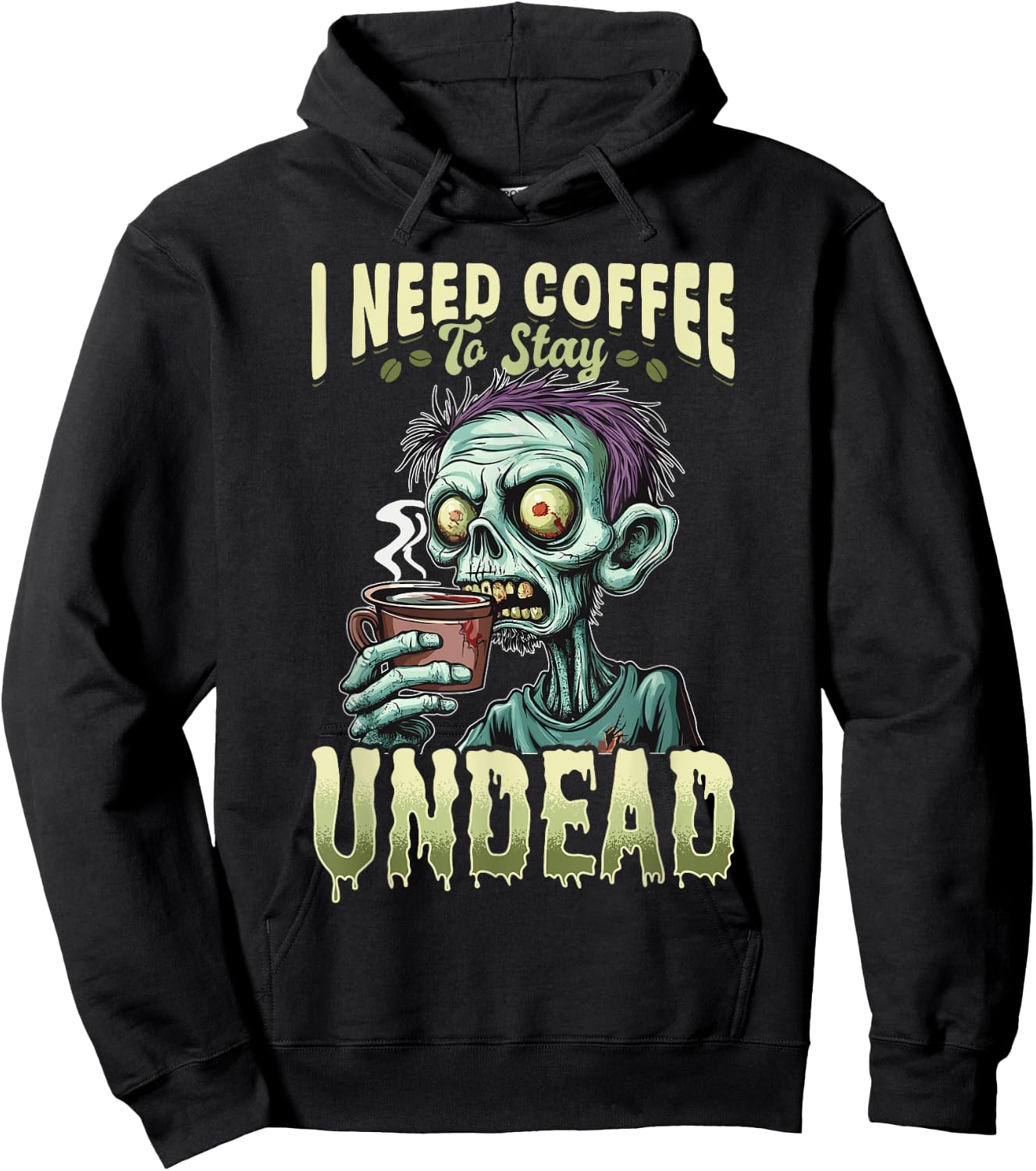 Funny Coffee Halloween Zombie I need coffee to stay undead Hoodie - Hoodie | Black