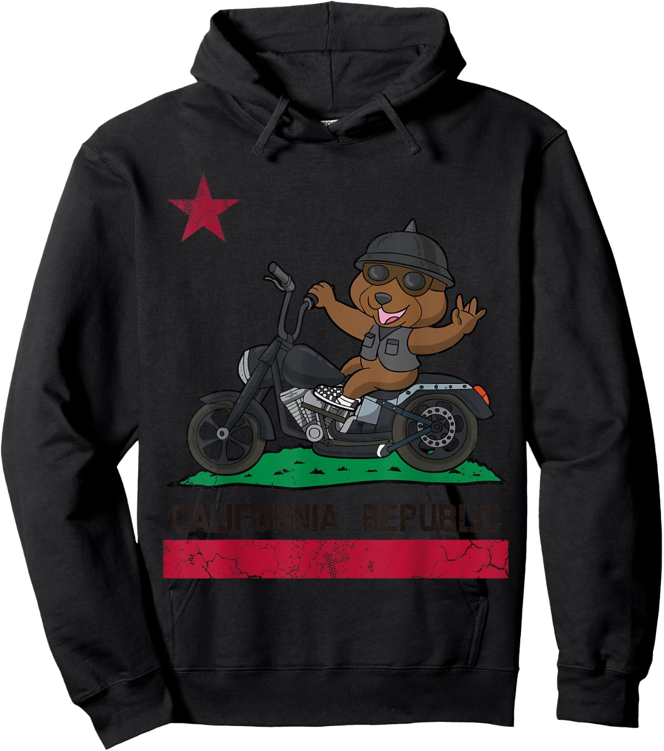 California Republic Flag Bear Biker Motorcycle Hoodie - Hoodie | Black