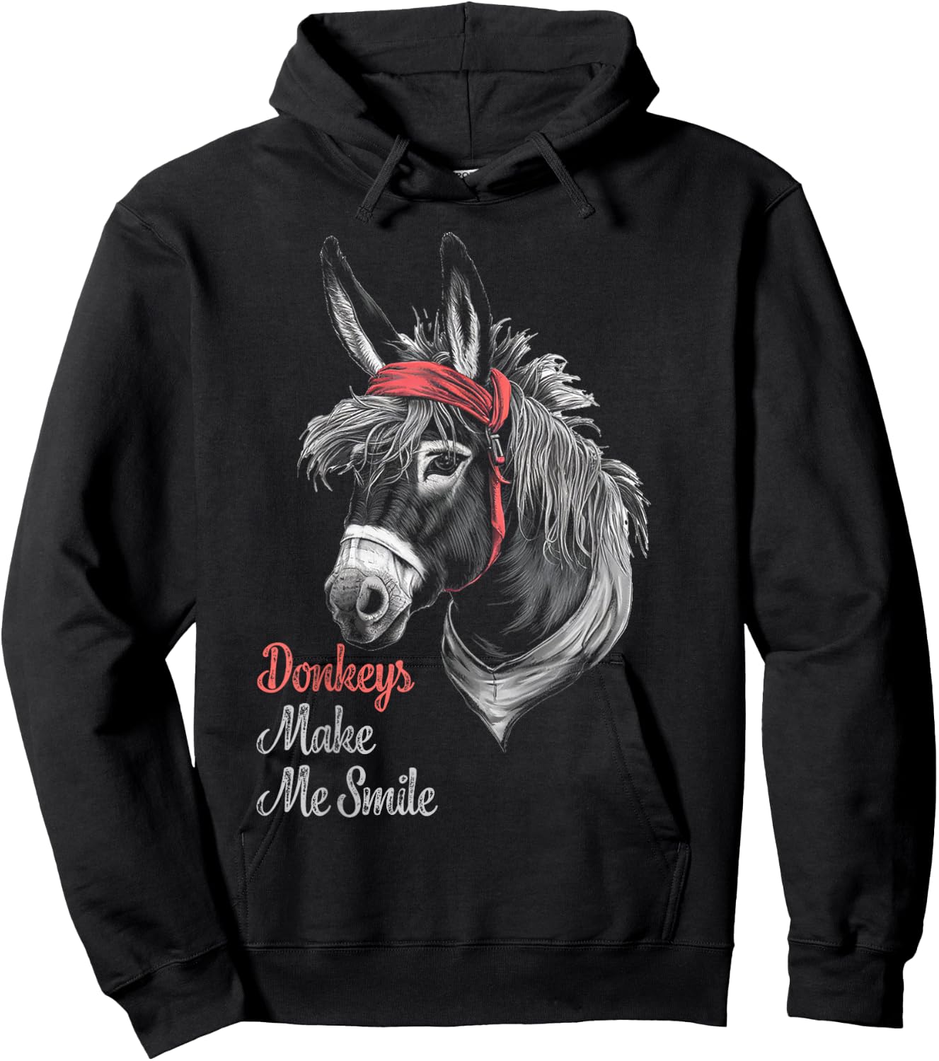 Donkeys Make Me Smile Cute Miniature DonkeyTail Red Bandana Hoodie - Hoodie | Black