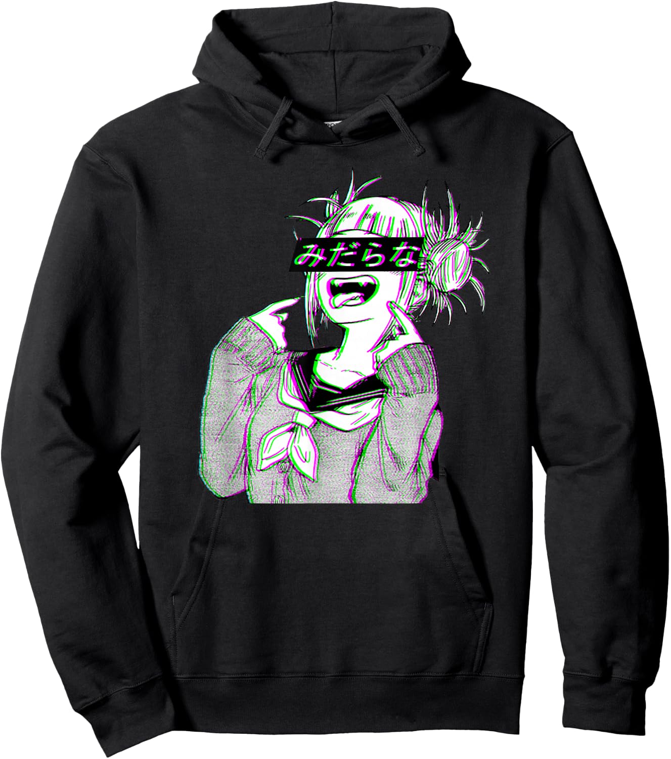 Waifu Anime Neko | Vaporwave | Glitch Manga Girl Hoodie - Hoodie | Black