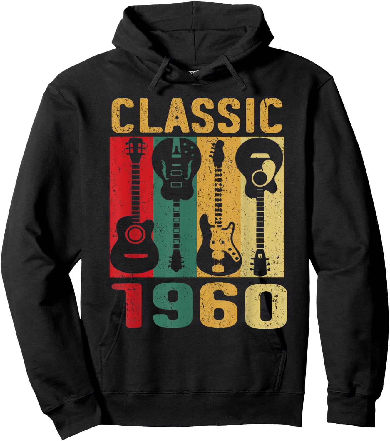 Vintage 1960 Funny 65 Birthday For Guitar Lover Hoodie - Hoodie | Black