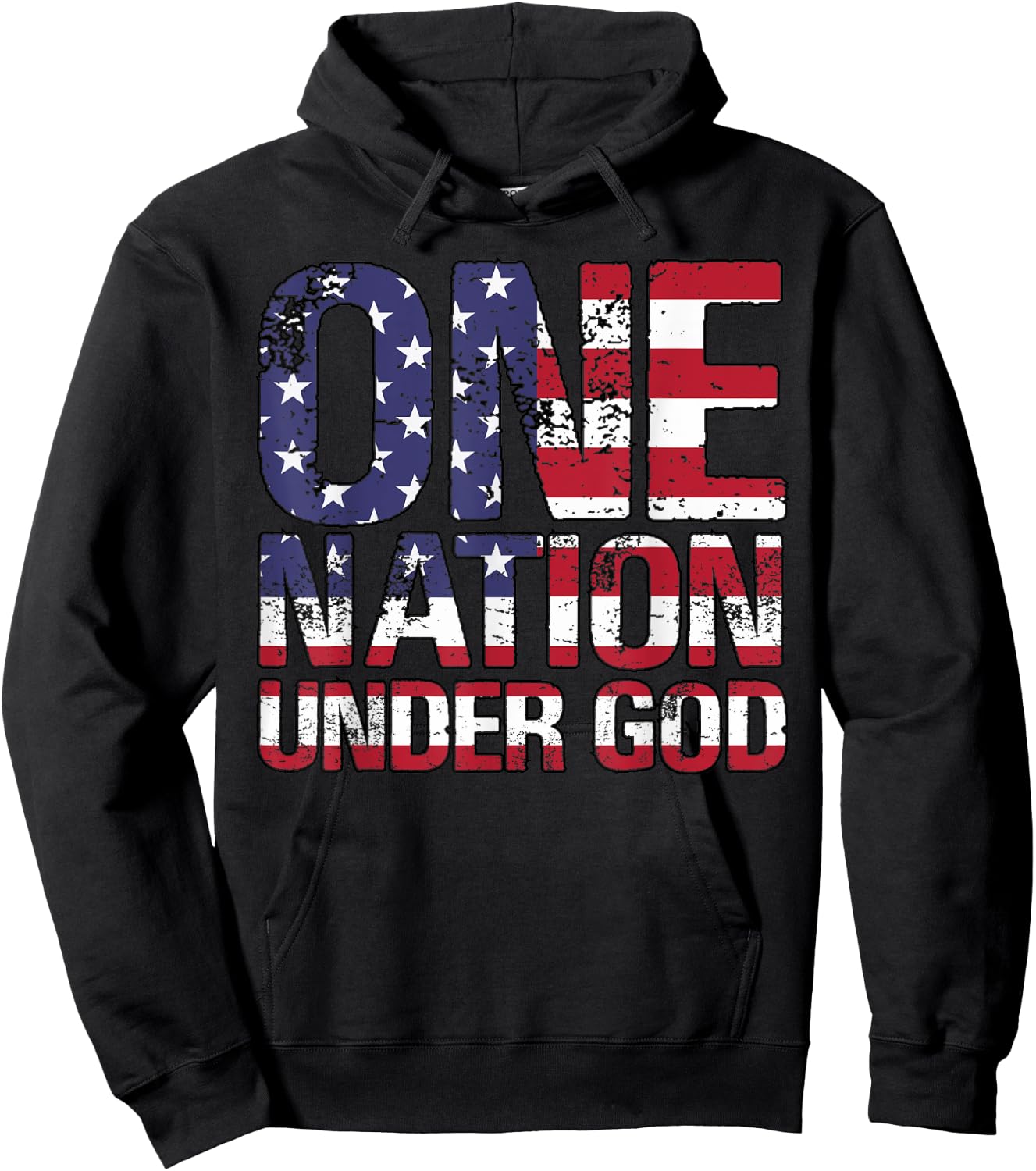 ONE NATION UNDER GOD Flag 4th Of July Patriotic Christian Hoodie - Hoodie | Black