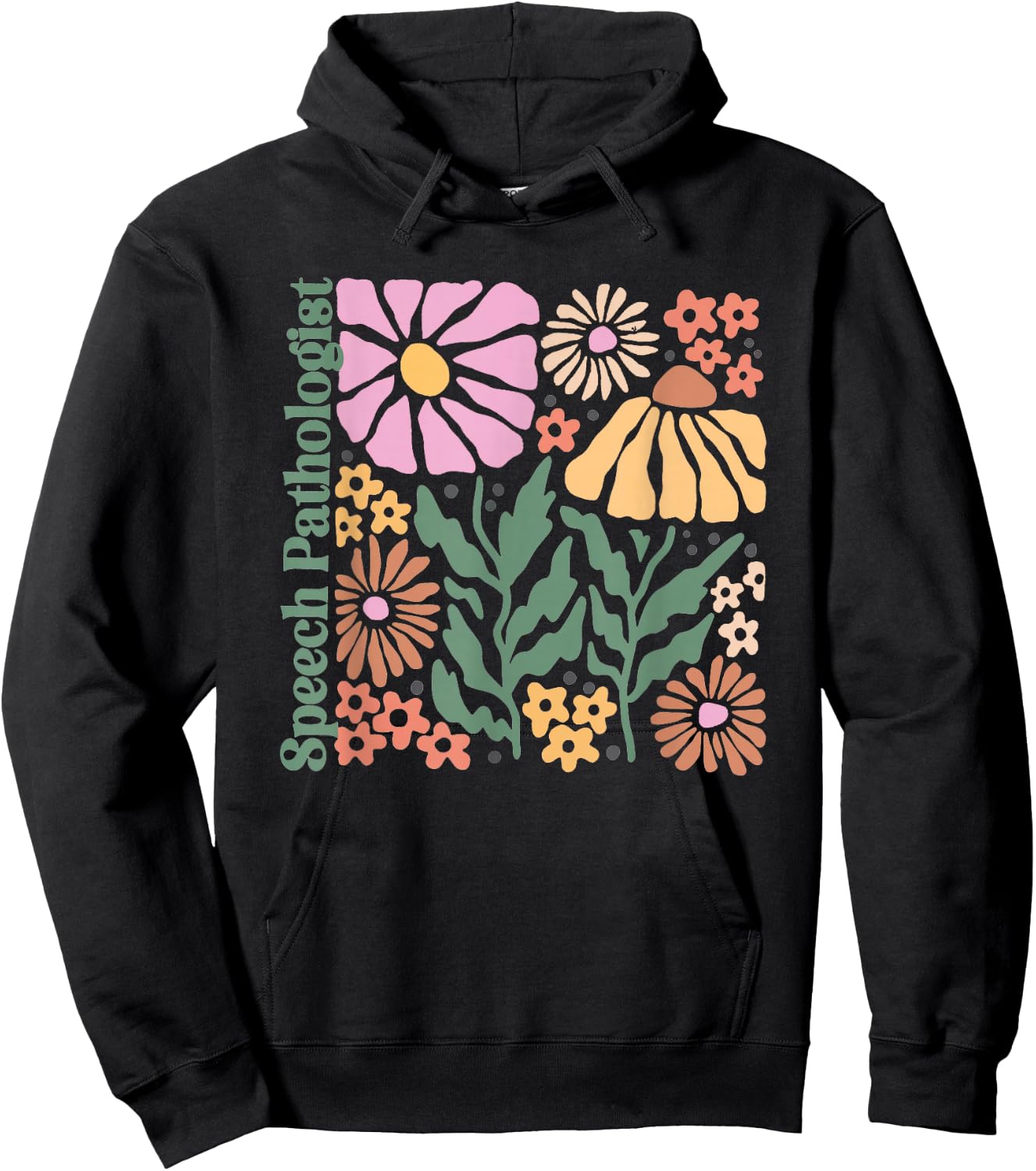 Groovy Flower SLP Boho Speech Language Pathologist AAC Hoodie - Hoodie | Black