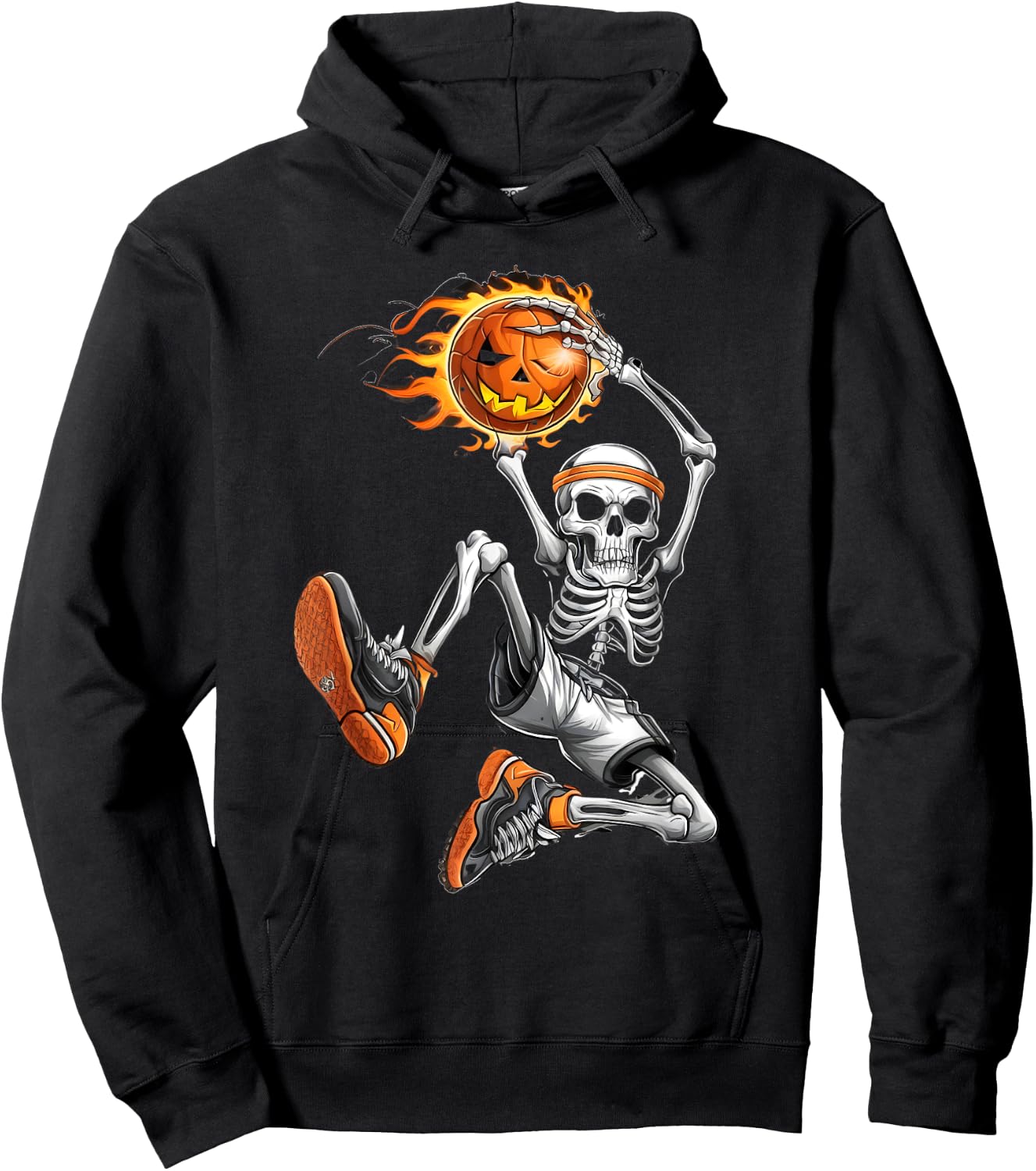 Vintage Skeleton Basketball Player with pumpking basketball Hoodie - Hoodie | Black