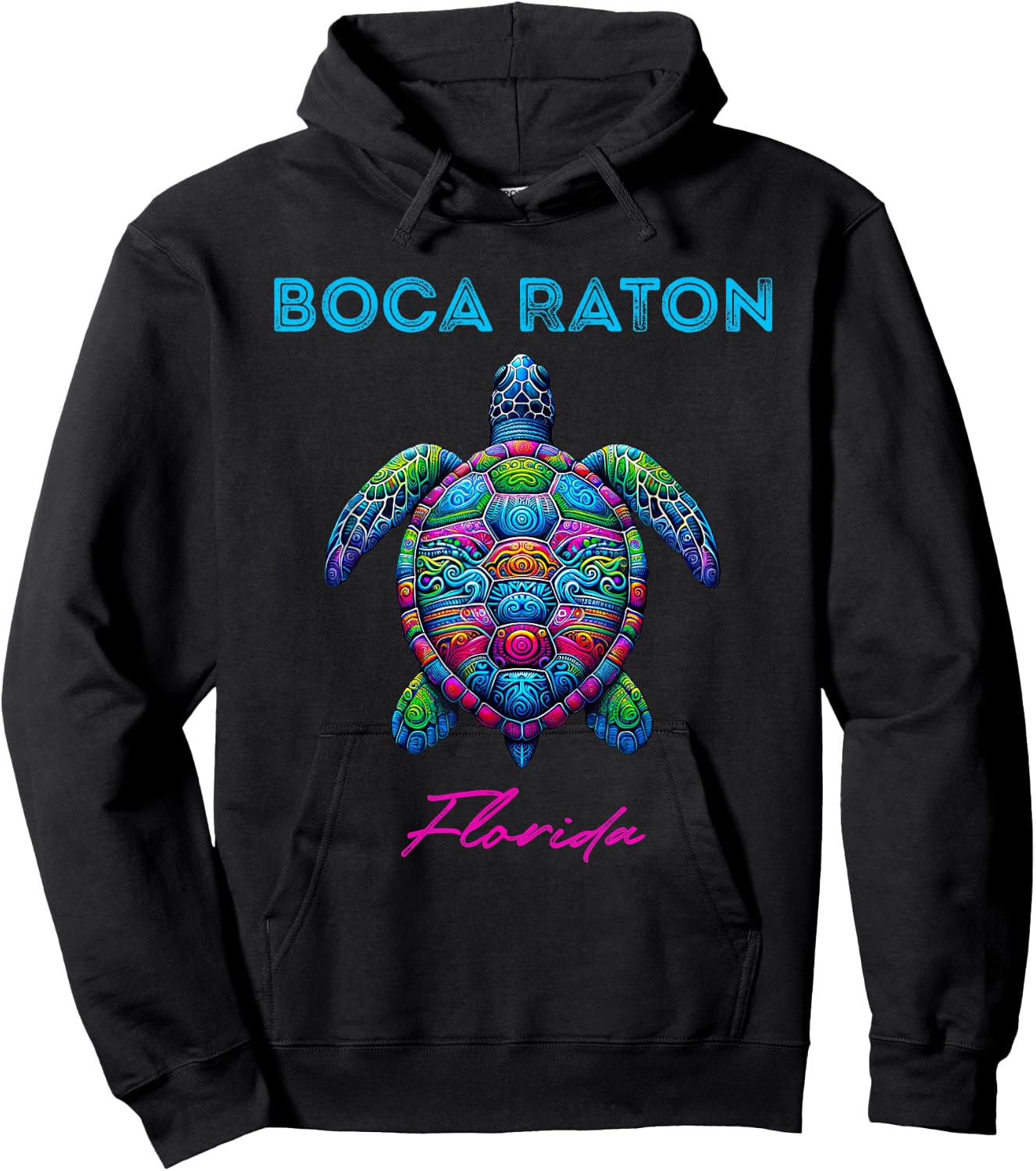 Boca Raton Florida Tribal Beach Sea Turtle Hoodie - Hoodie | Black