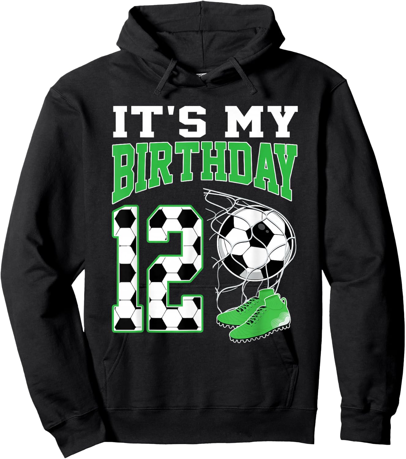 It's My 12th Birthday Soccer Party 12 Year Old Boy Hoodie - Hoodie | Black