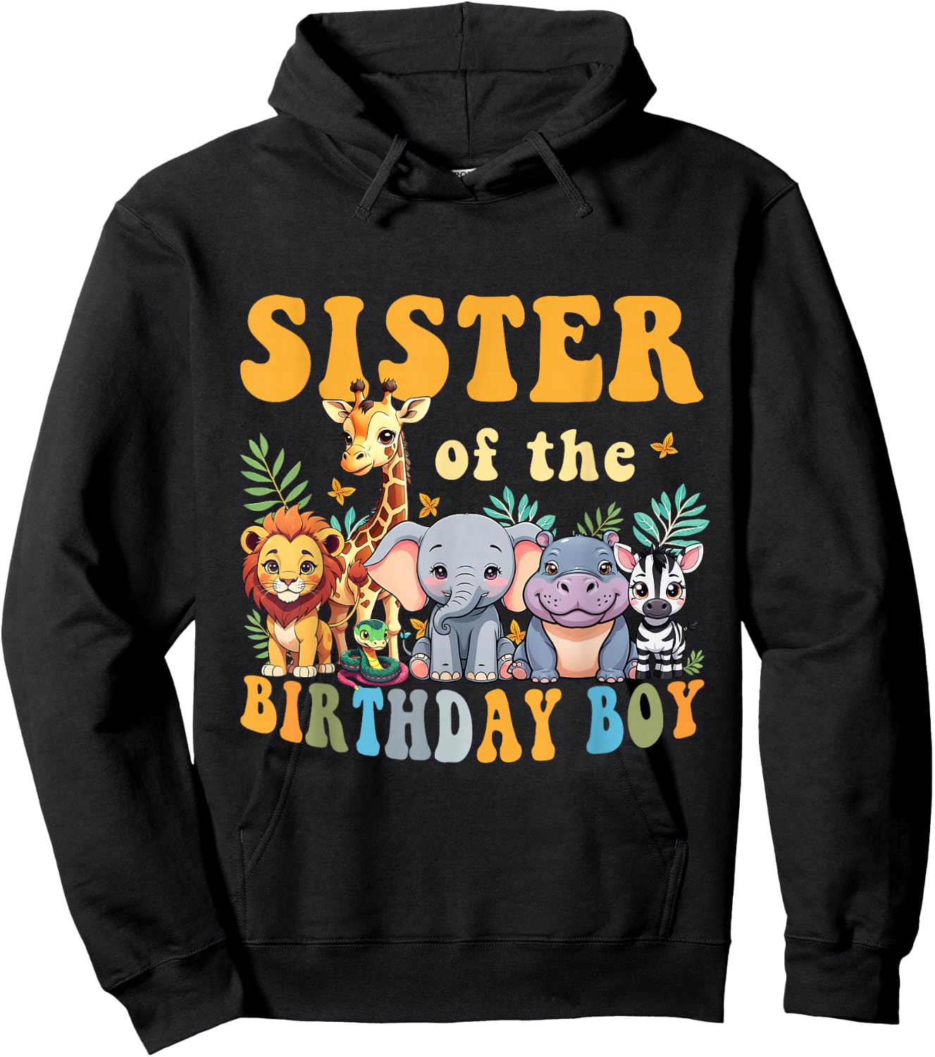 Sister of the Birthday Boy Kid Safari Jungle Animal Matching Hoodie - Hoodie | Black