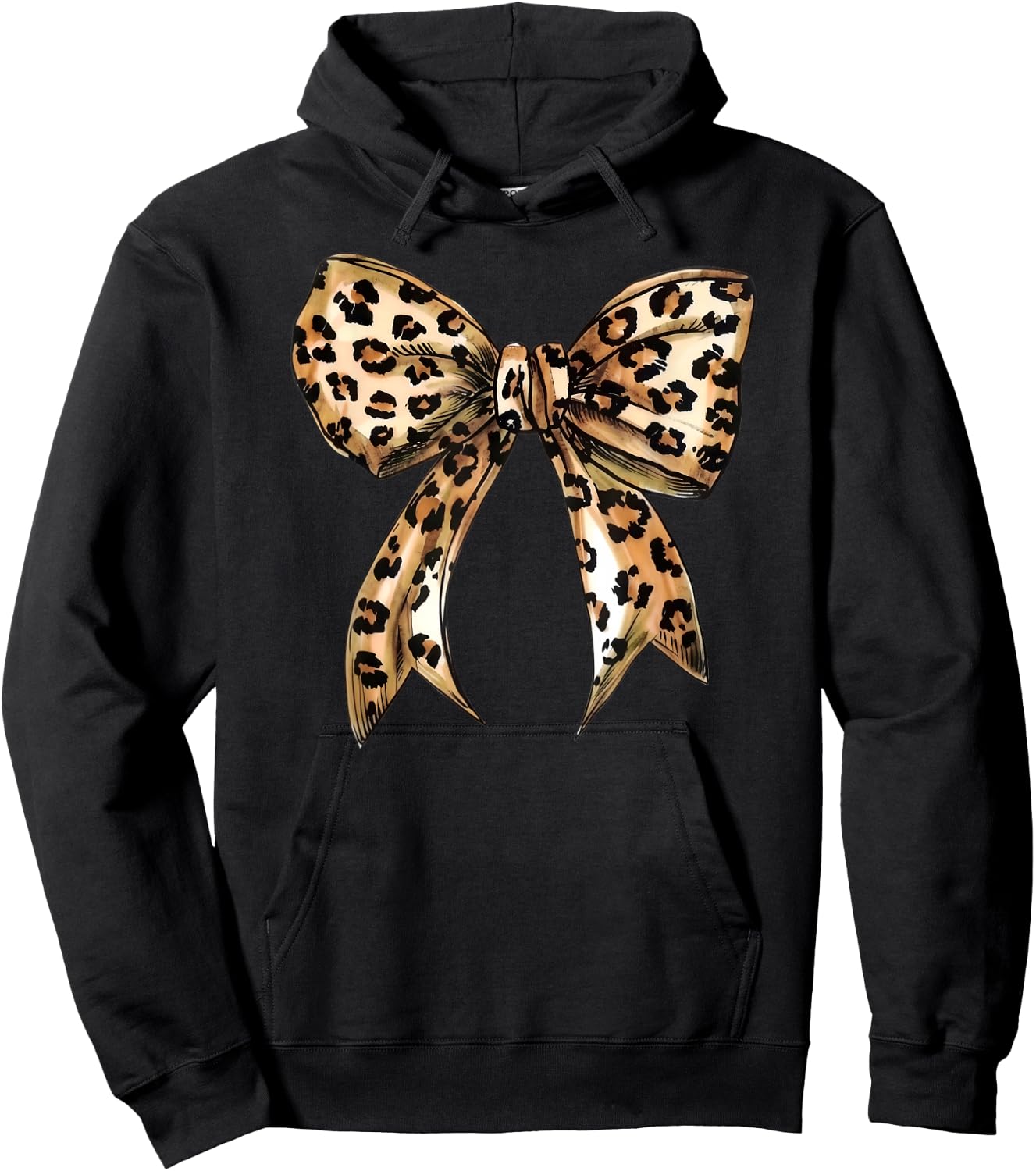 Coquette Leopard Print Bow Cute Trendy Girly Girl Bow Hoodie - Hoodie | Black