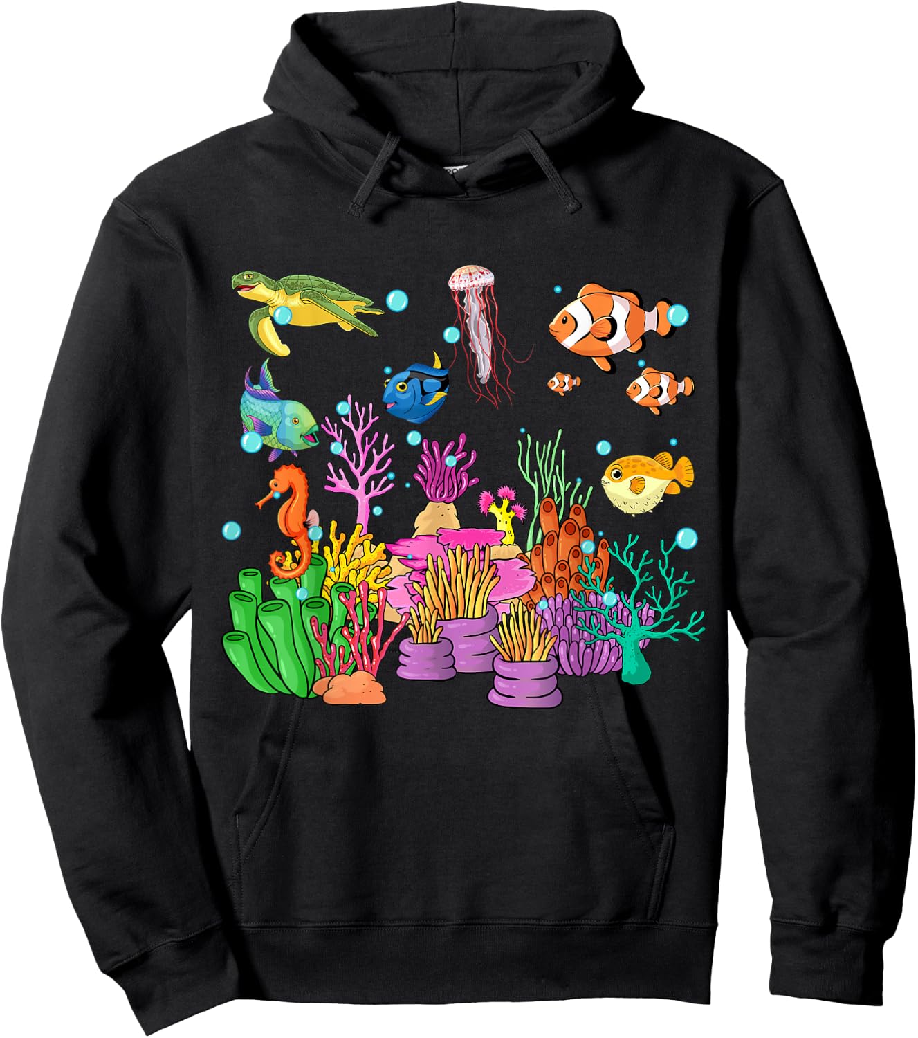 Coral reef with colorful tropical Fish, Marine Life Hoodie - Hoodie | Black