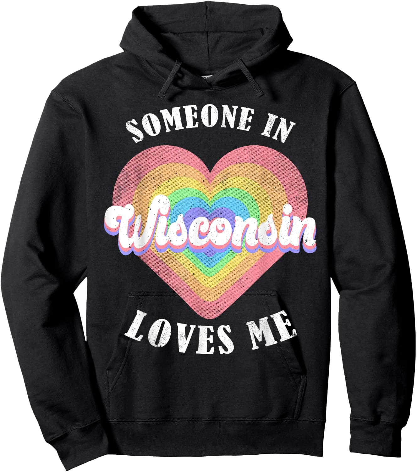 Someone In Wisconsin Loves Me Heart Retro Groovy Hoodie - Hoodie | Black