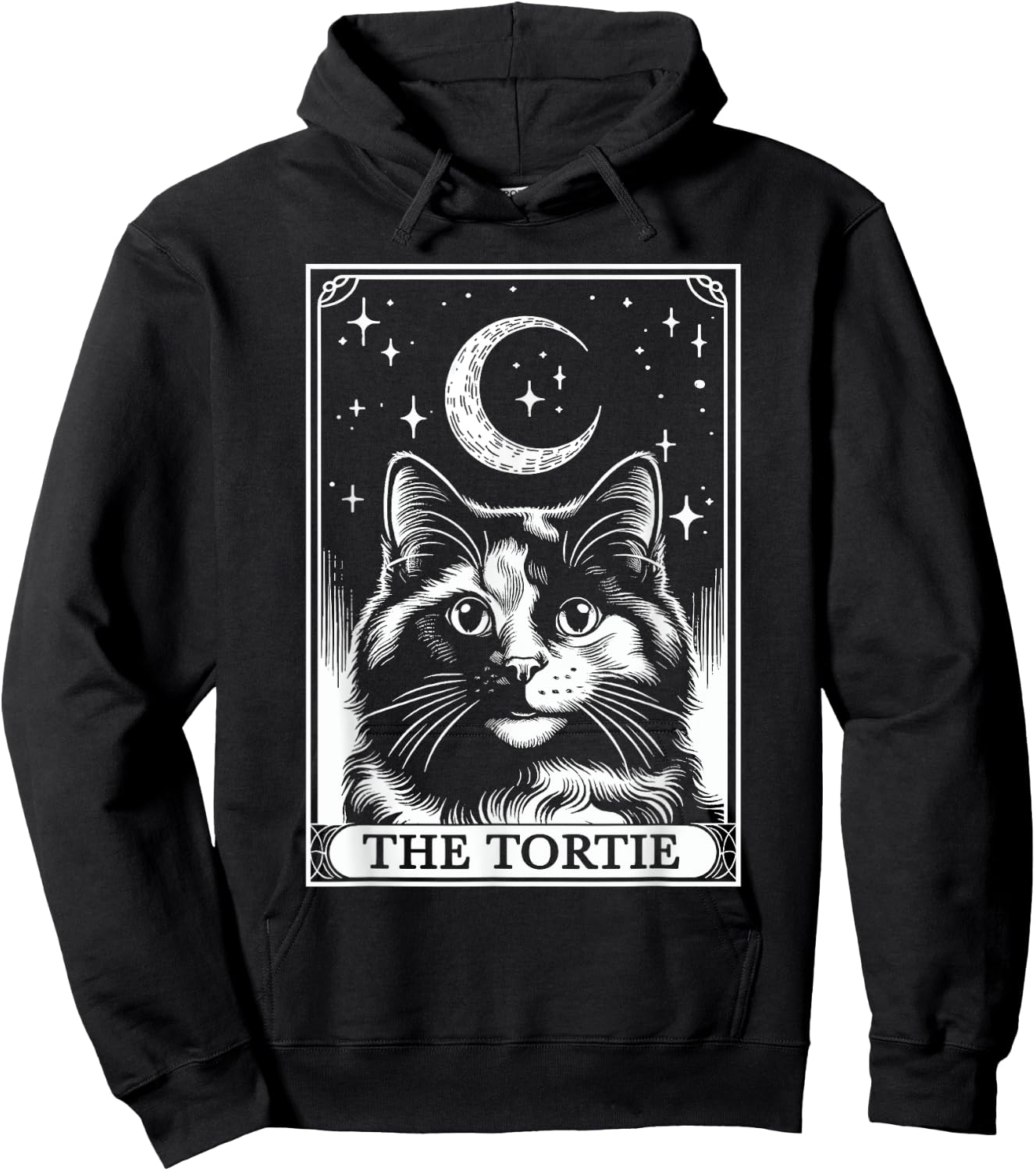 Tarot Card Vintage Crescent Moon Tortie Cat Mom Cat Lovers Women Kids Hoodie - Hoodie | Black