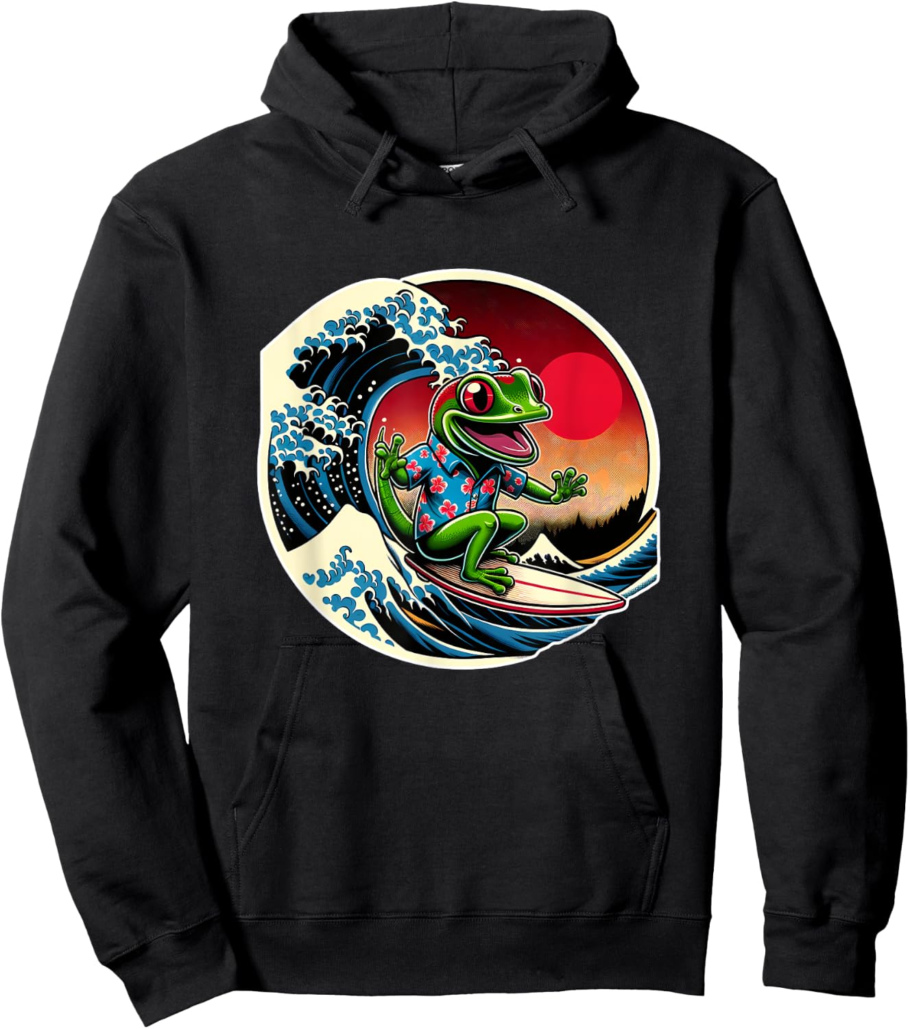 Great Wave Kanagawa Gecko Surfing Hoodie - Hoodie | Black
