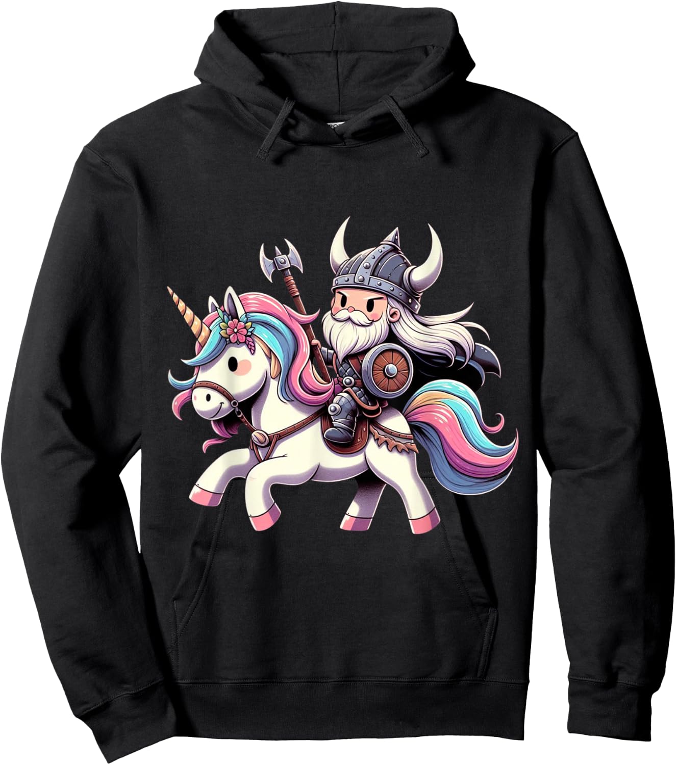 Viking Riding A Unicorn Boys Girls Men Women Kids Adults Hoodie - Hoodie | Black