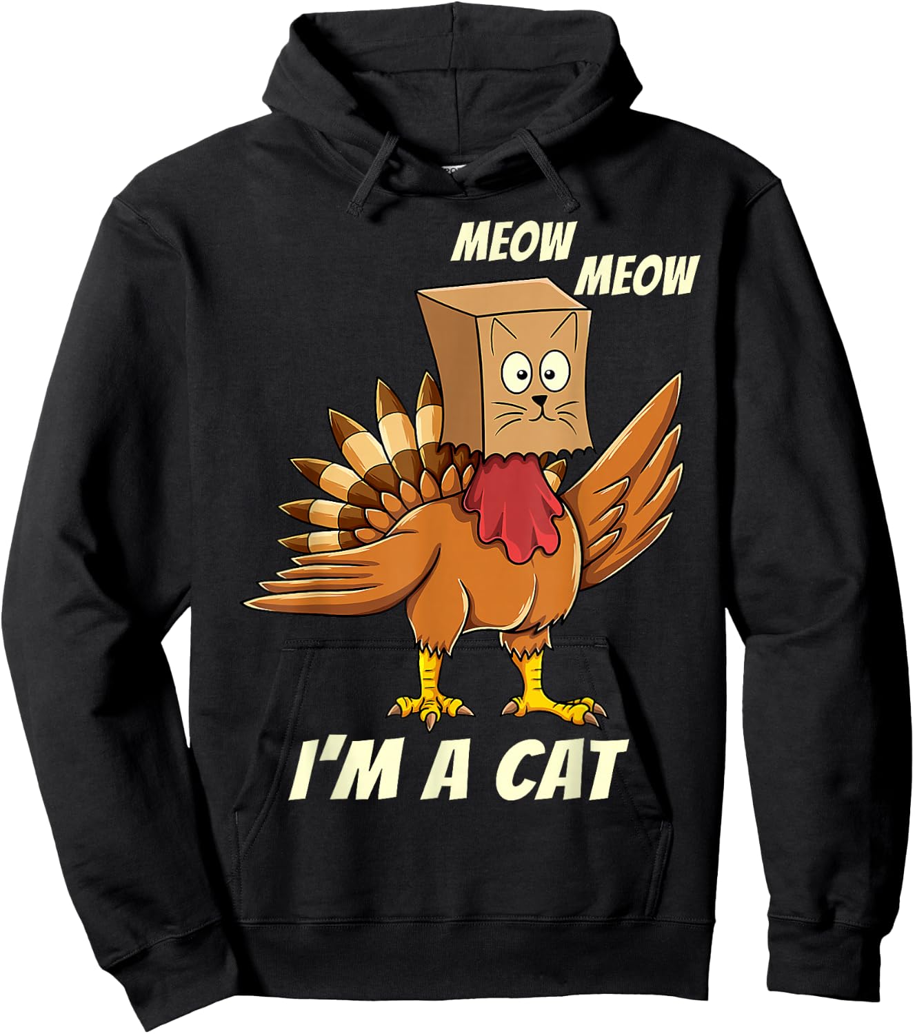 Thanksgiving Turkey Cat Meow Funny Men Women Thanksgiving Hoodie - Hoodie | Black
