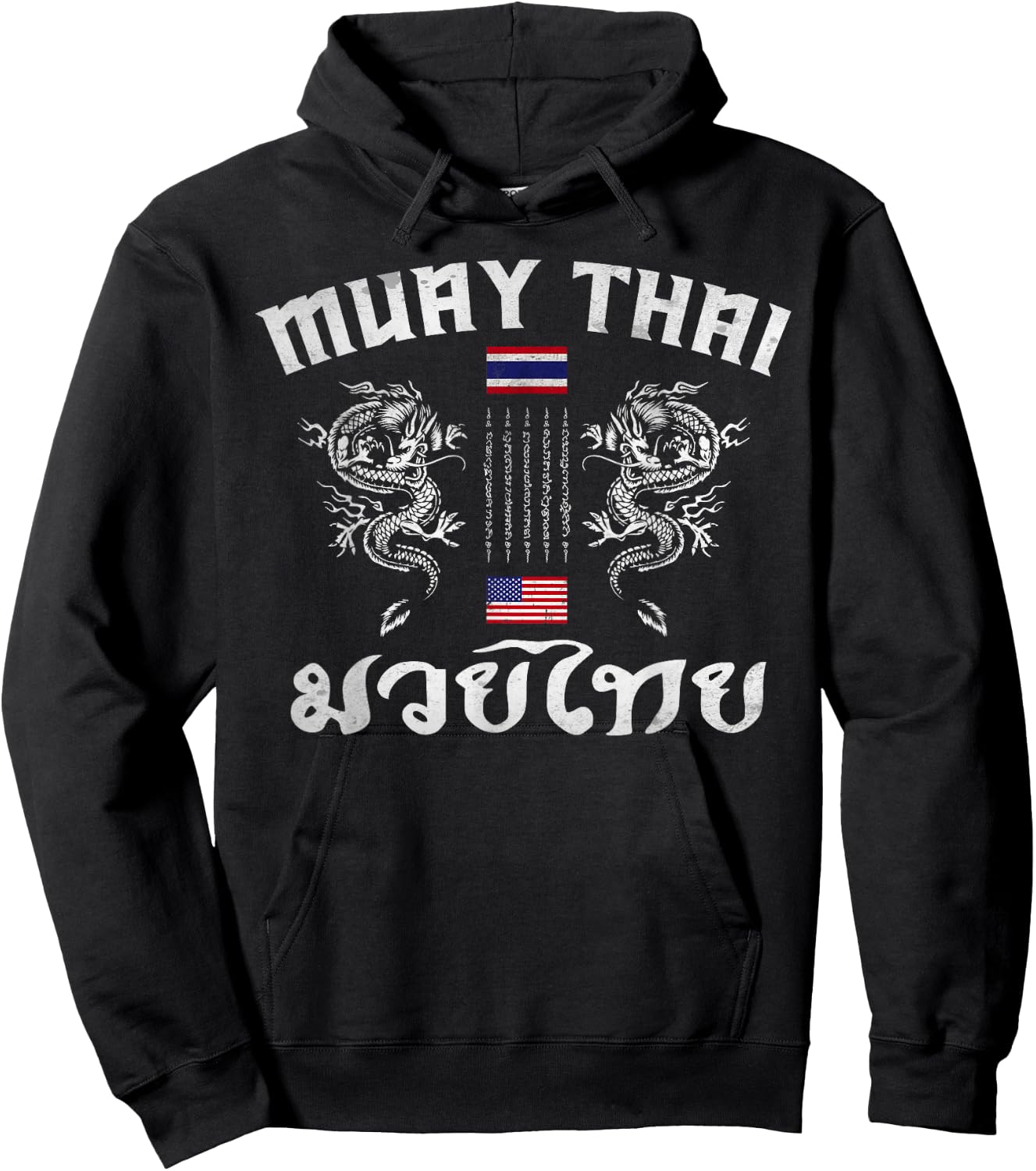 Thailand American Flag Muay Thai Boxing Training Equipment Hoodie - Hoodie | Black