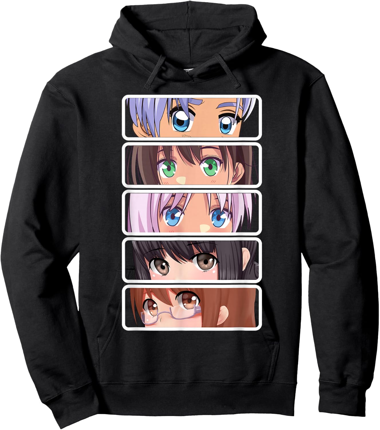 Manga Japanese Anime Graphic Faces Eyes Hoodie - Hoodie | Black