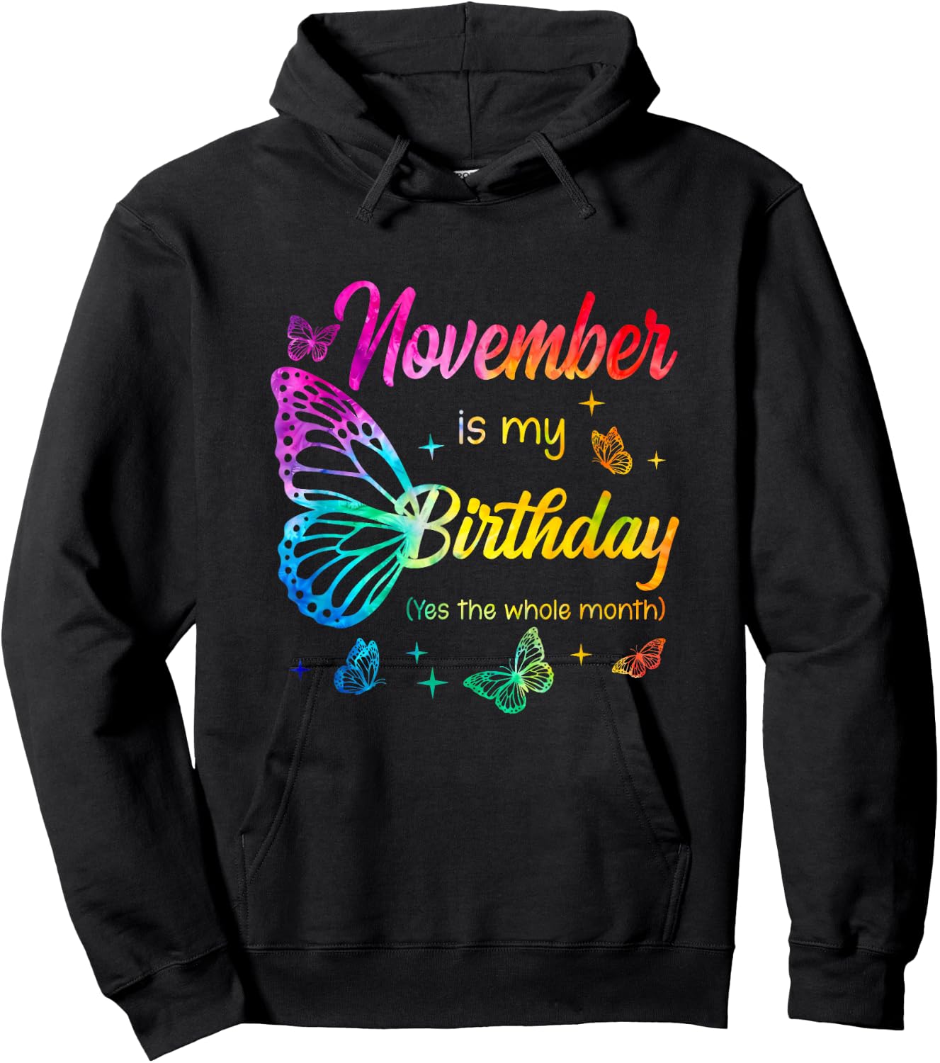 November Birthday Girls Butterfly Tie Dye Theme Hoodie - Hoodie | Black