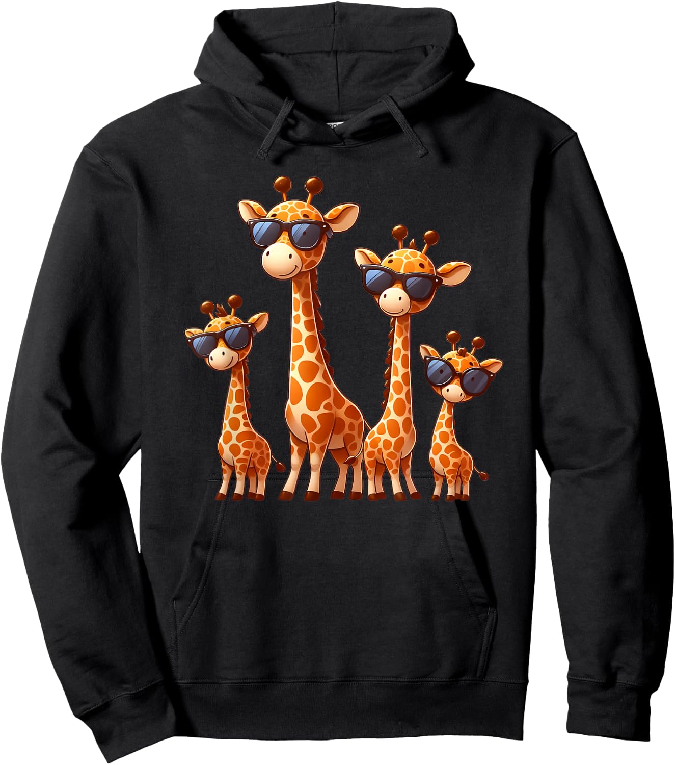 Giraffe Family Sunglasses Safari Zoo Lover Cartoon Giraffes Hoodie - Hoodie | Black